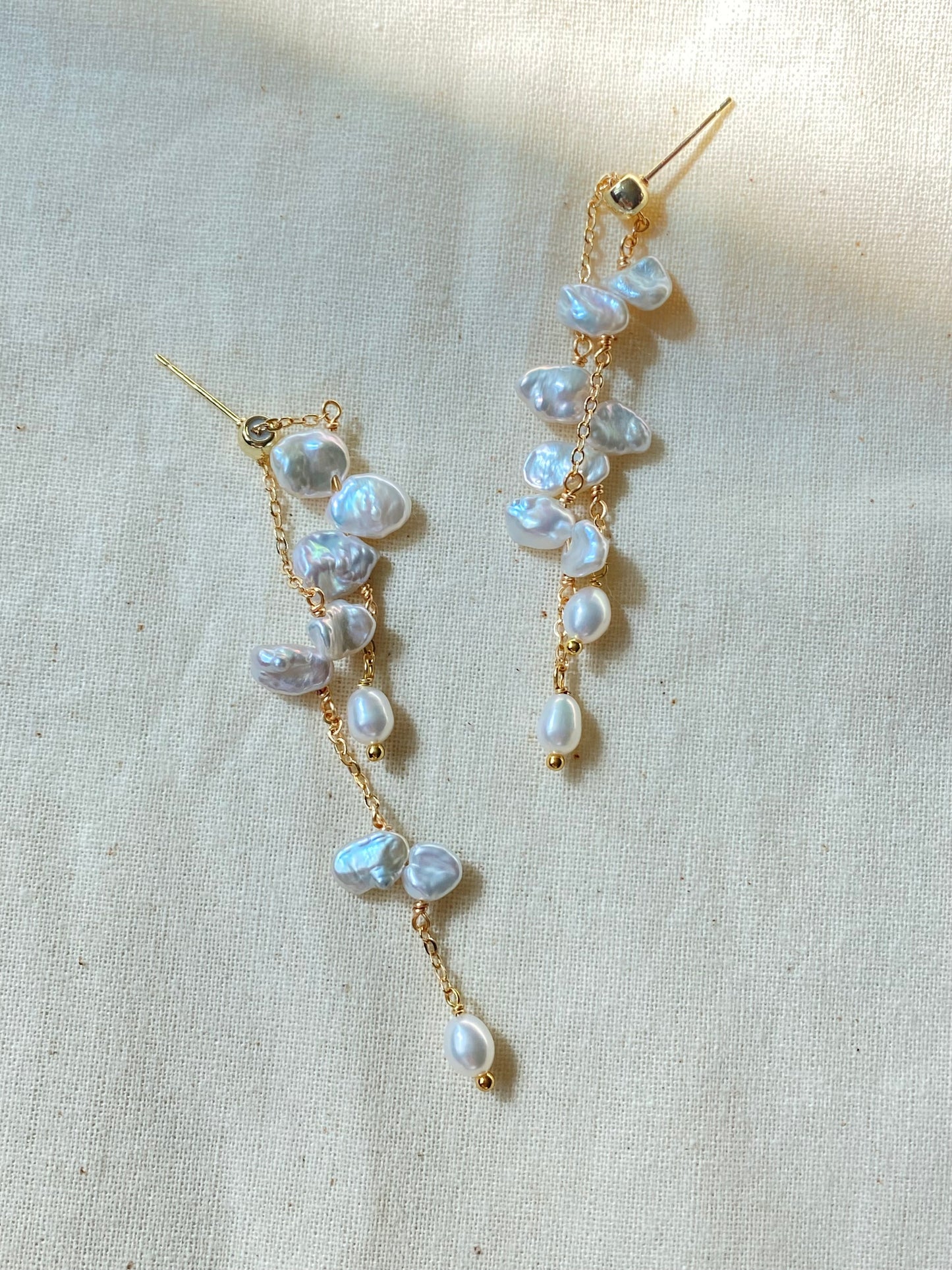 Handmade Baroque Petal Pearl Drop Earrings Adjustable Length Tassel Earrings Inspired by Wisteria Dainty romance Bridesmaid Gift for her