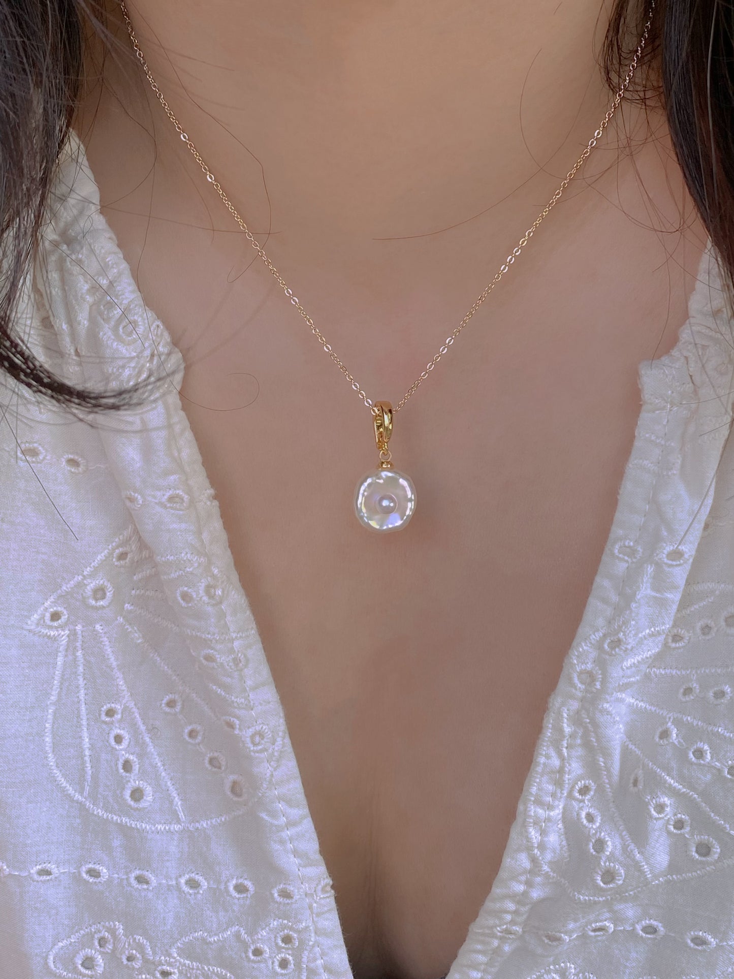 Unique Handmade Baroque Pearl Fried Egg Pendant – Removable Universal Charm for Necklace