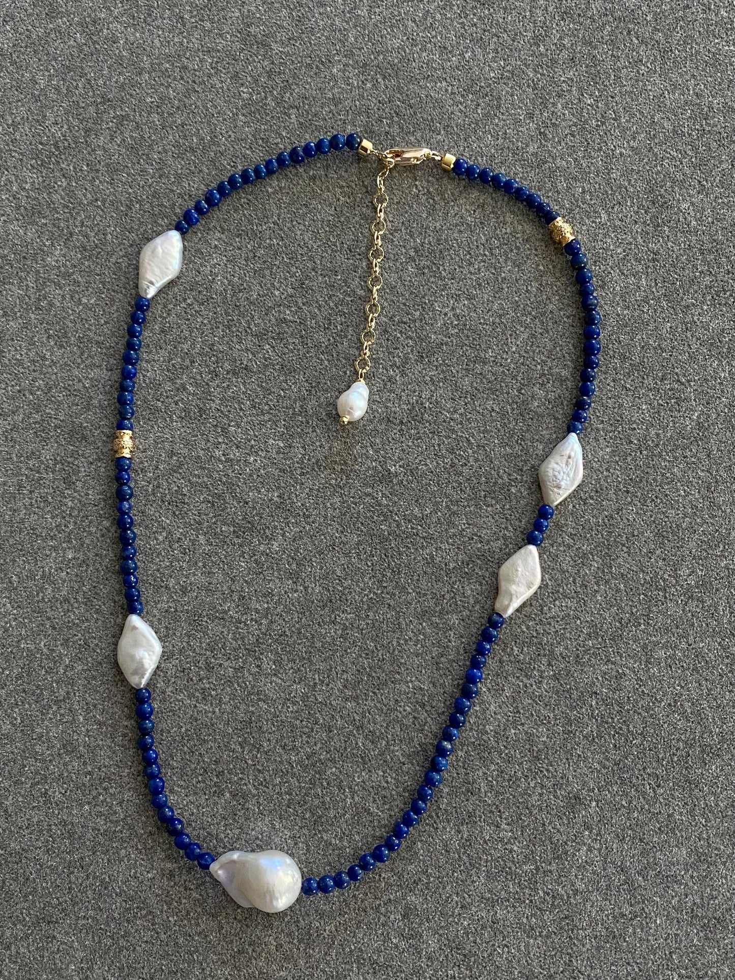 Lapis Lazuli and Diamond-Shaped Baroque Pearl Necklace | Fireball Baroque Pearl | Handmade Gift | Gift for Mom | Chocker Necklace