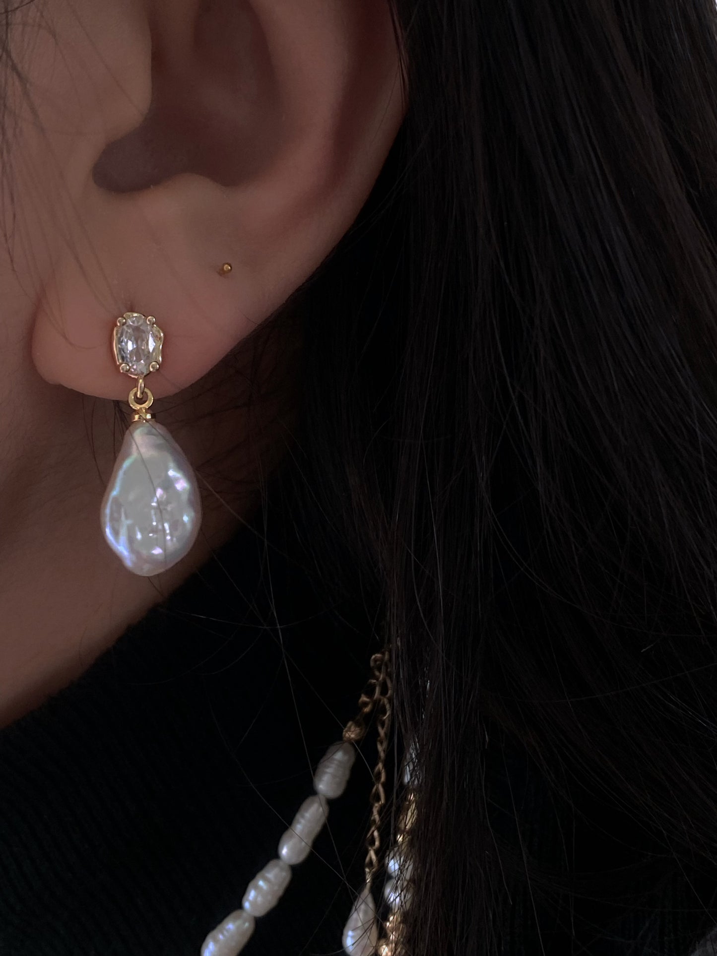 Elegant Rainbow luster Candy Bean Baroque Pearl Dangle Earrings Gold Zircon Dainty Drop Earring gift for her sparkling Wedding Earring