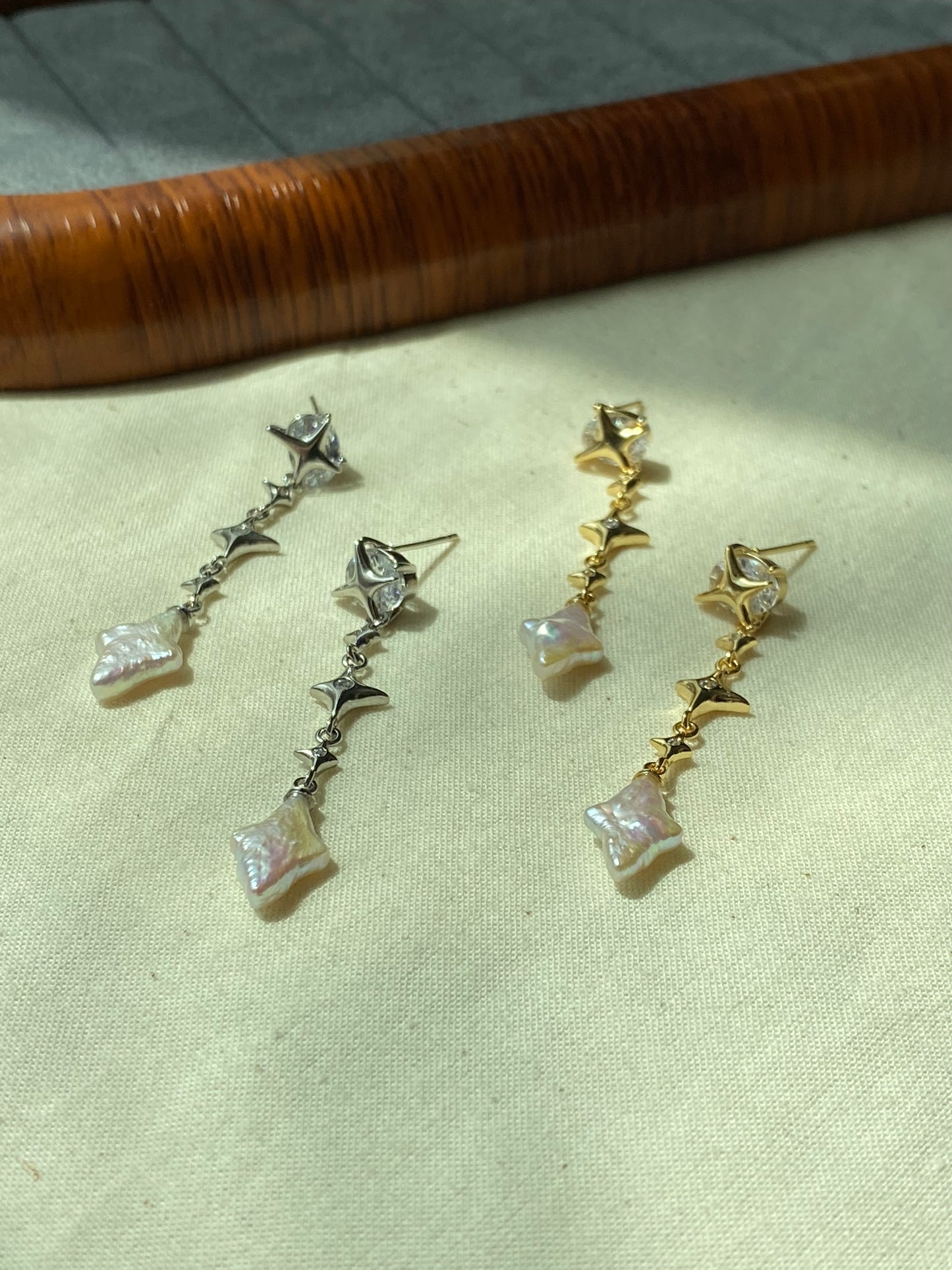 Dainty elegant Dreamworld Baroque cross star Pearl Drop Earring