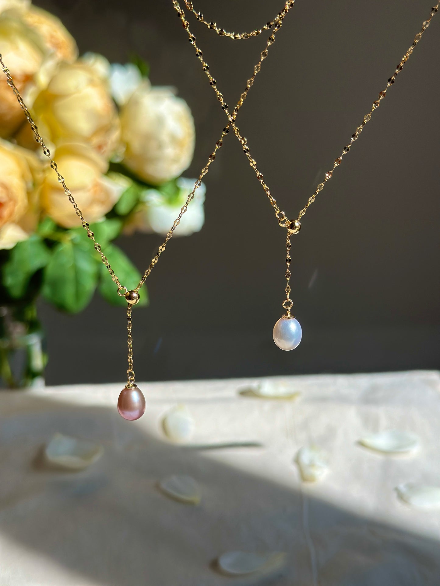 Minimalist Adjustable Lariat Necklace 18K Gold S925 Silver Water Ripple Chain, Dainty Elegant Wedding Jewelry Bridesmaid Gift for her