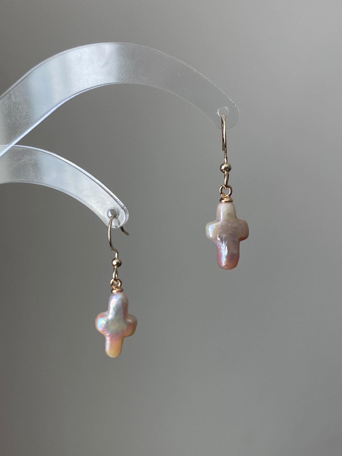 Freshwater baroque pearl cross hoop earring stud earring