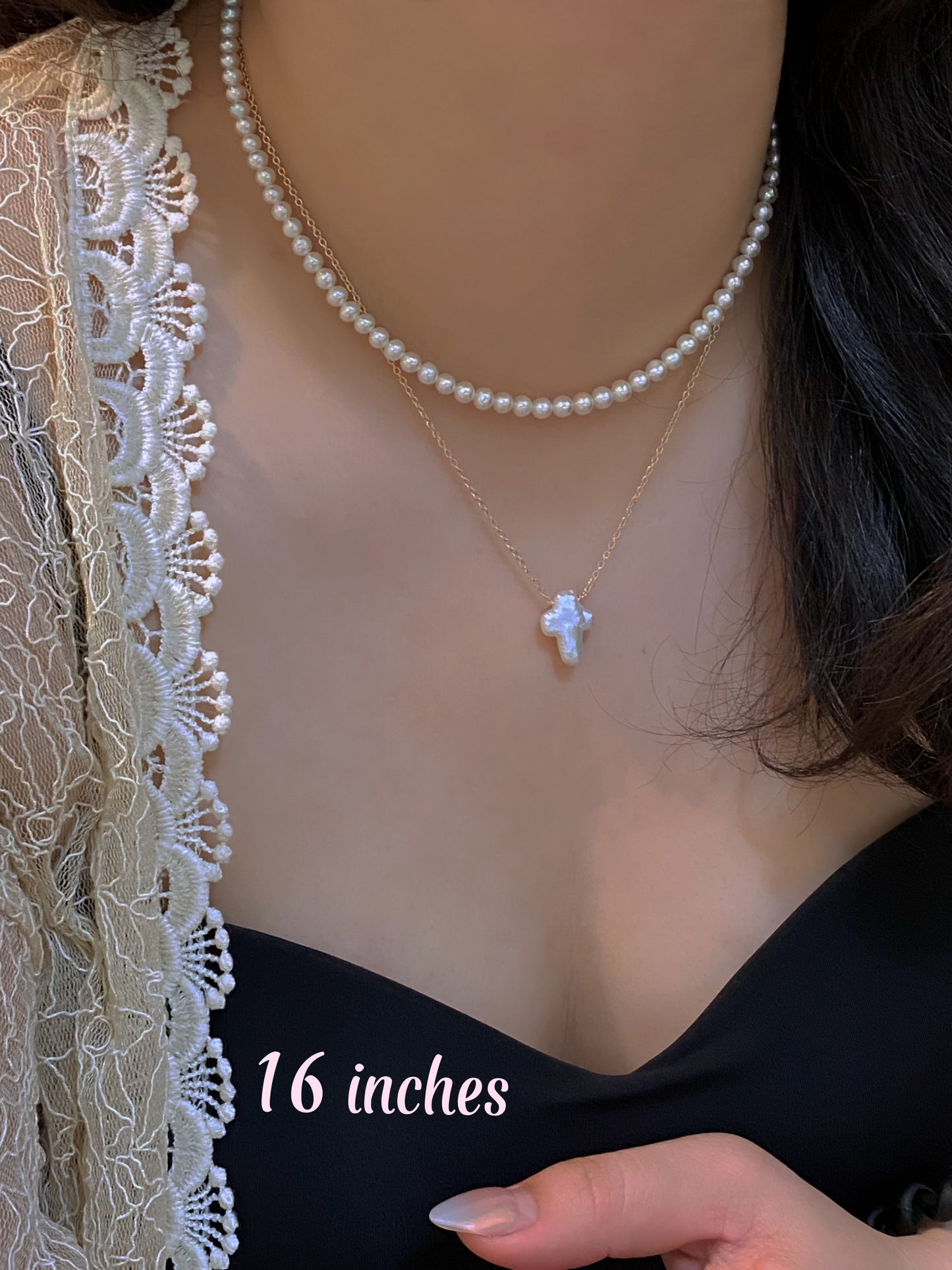 Minimalist White Baroque Cross Pearl Necklace | Dainty Pearl Necklace | birthday Gift