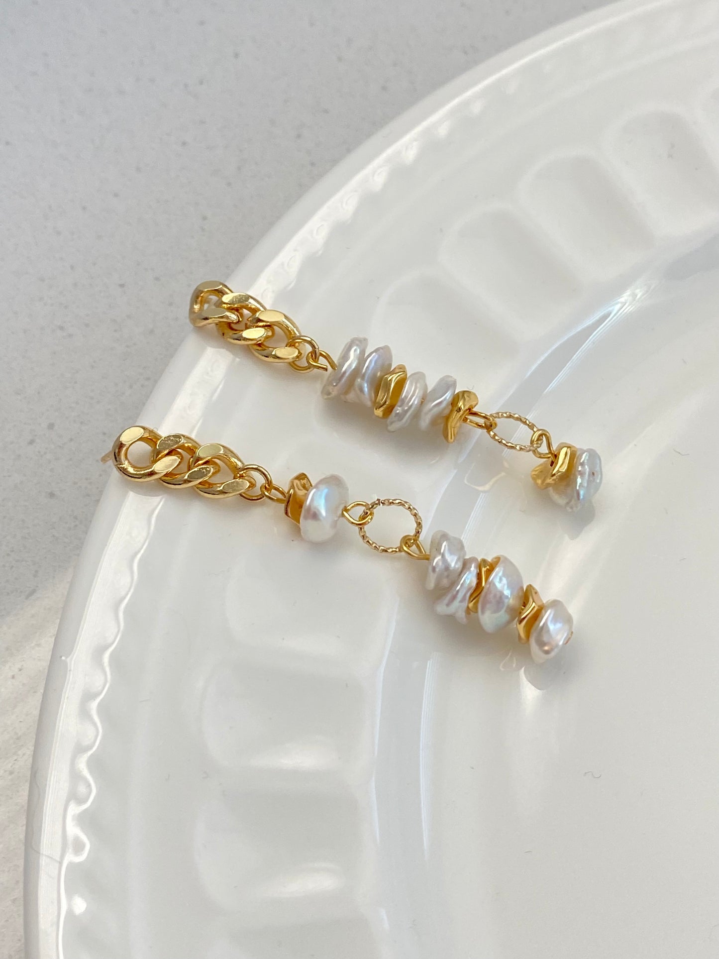Petal Pearl Statement Earrings – Asymmetrical Baroque Design