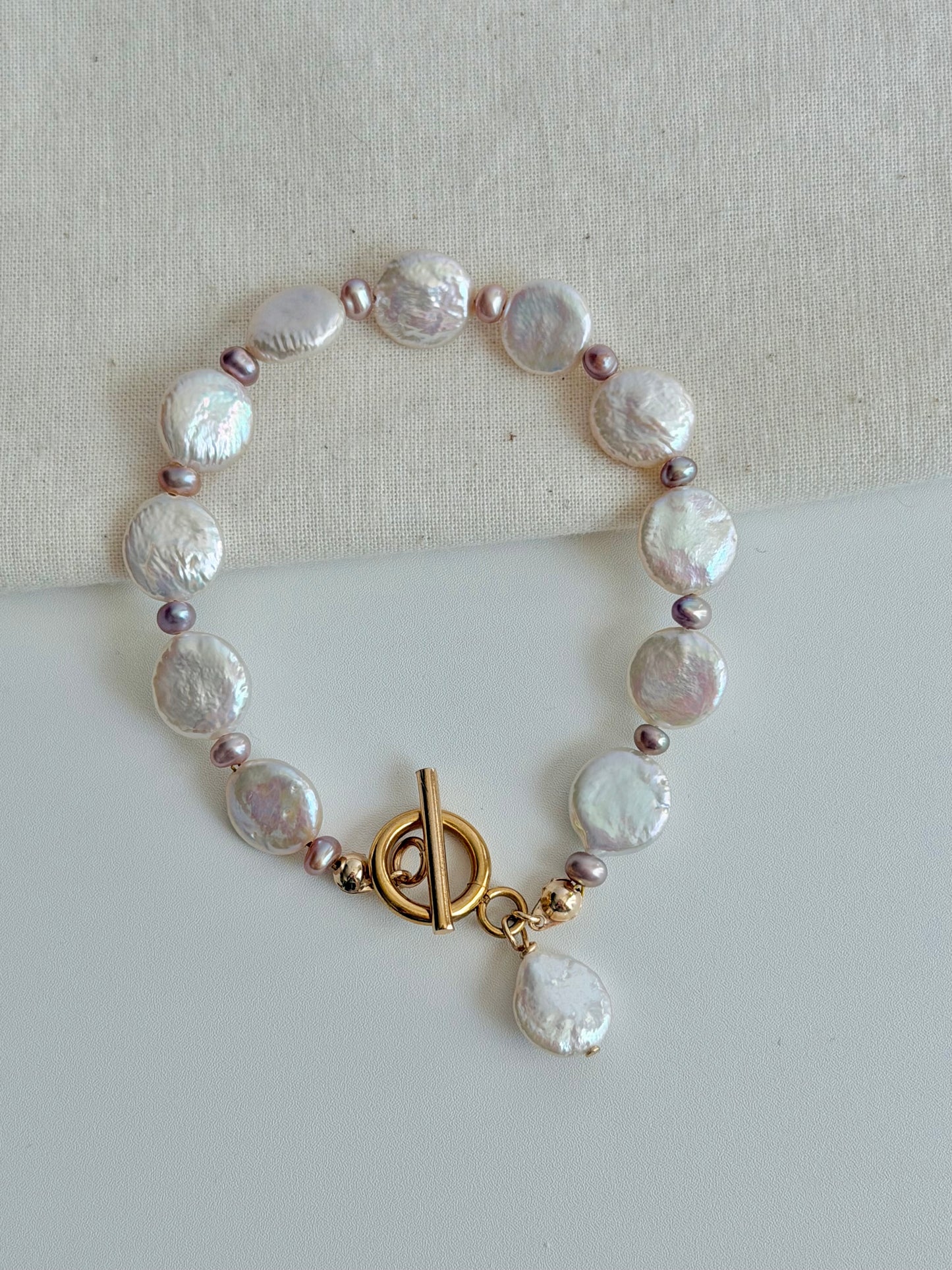 Luna Celestial Baroque Coin Pearl Bracelet with Toggle Clasp