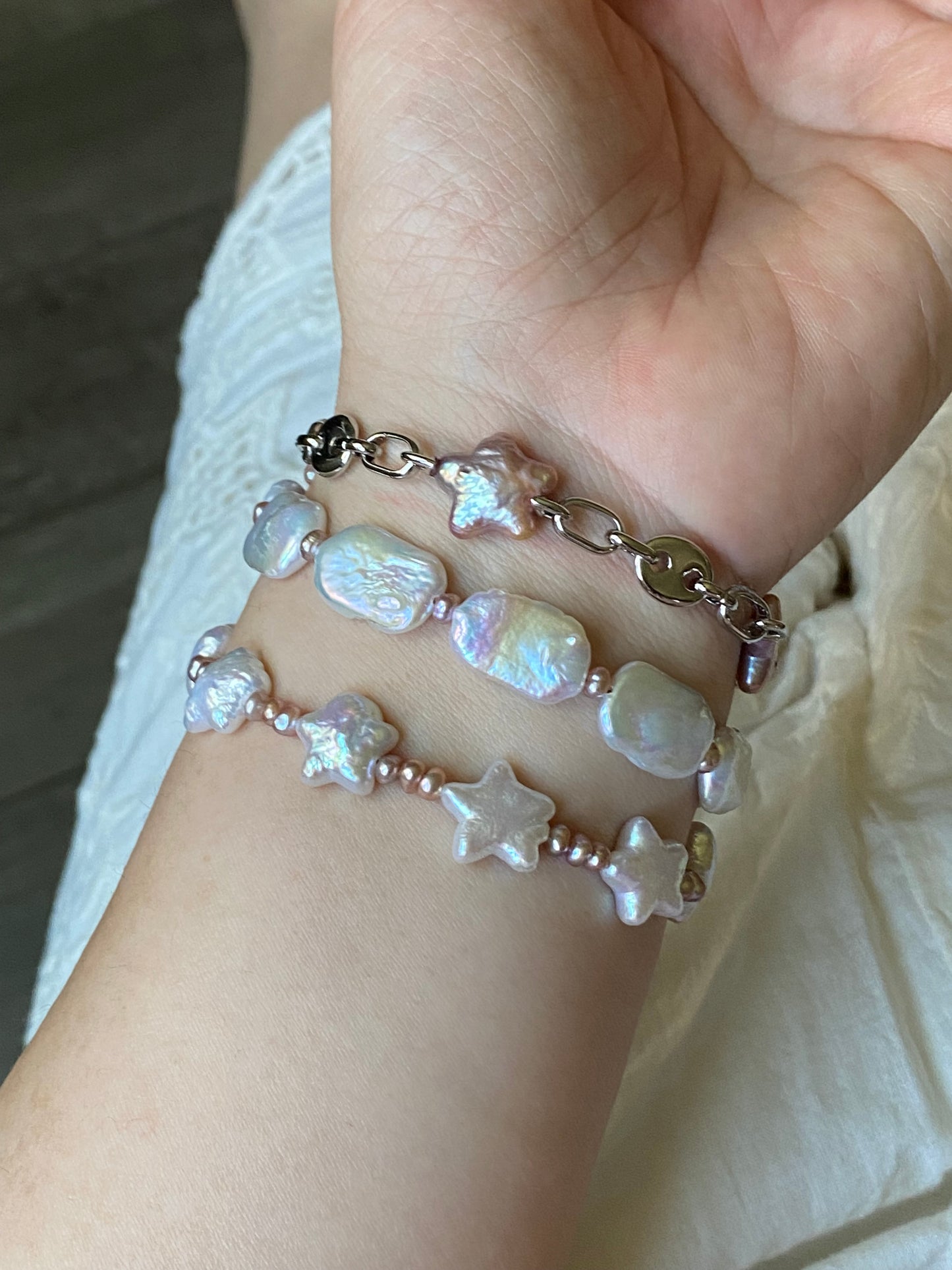 2-in-1 Baroque Square Star freshwater Pearl Bracelet Convertible Bracelet to Necklace Fairycore Layered Jewelry Bridesmaid gift for her
