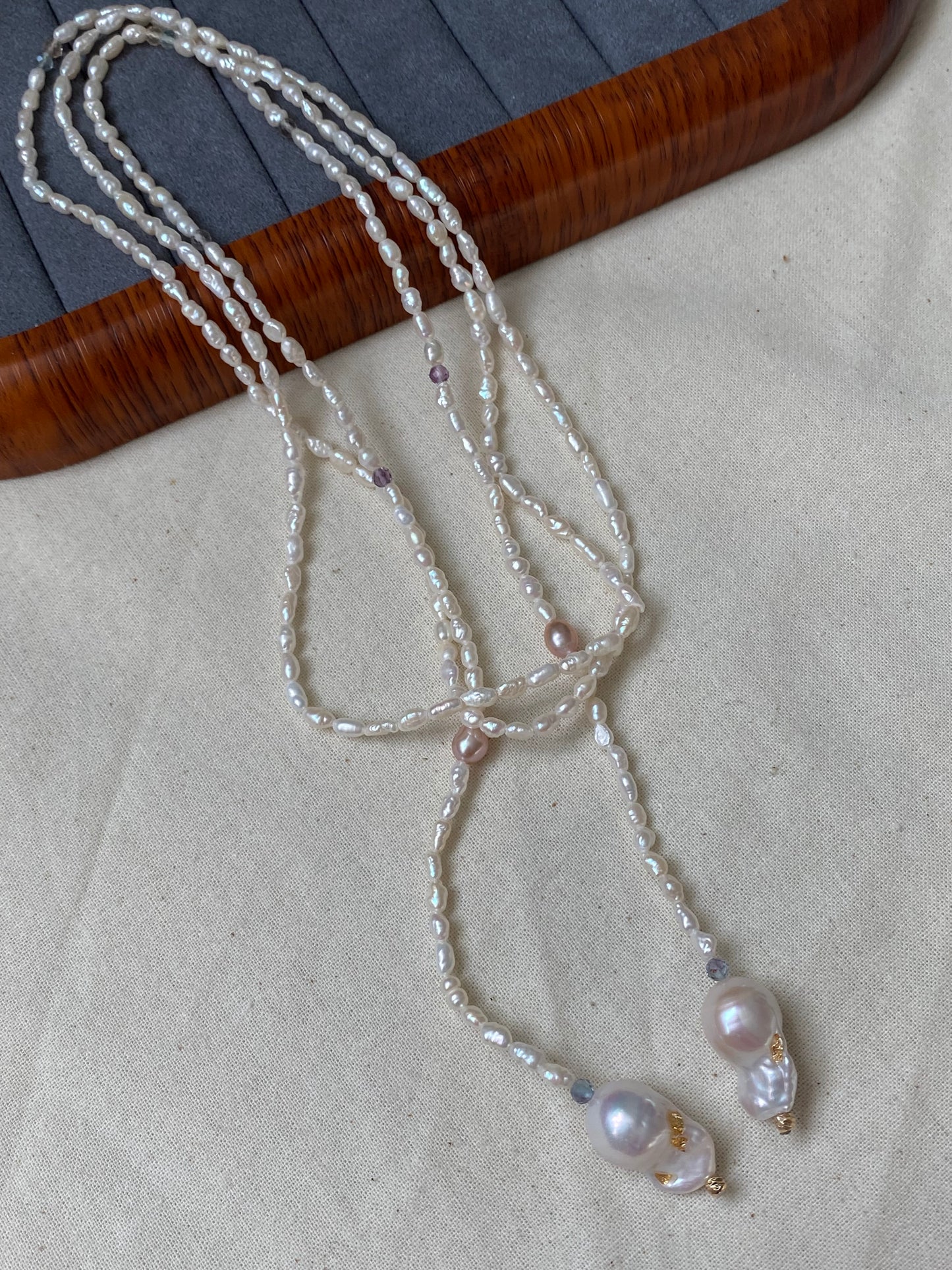 Handmade Freshwater Baroque Pearl Long Necklace 47" Multi-Way Wrap Lariat Pearl Necklace