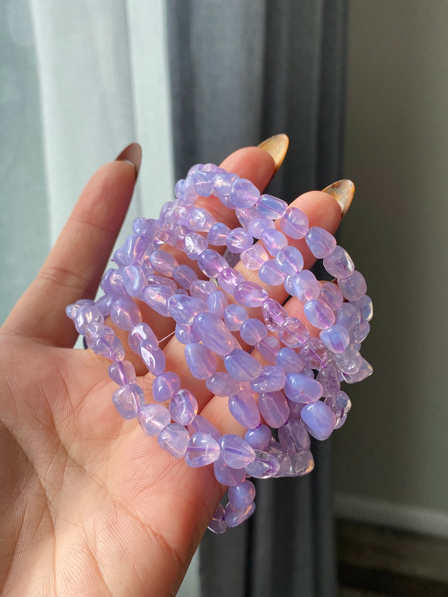 Raw Natural Lavender Milky Amethyst Gradient candy nuggest beads handmade dainty bracelet birthday gift for her