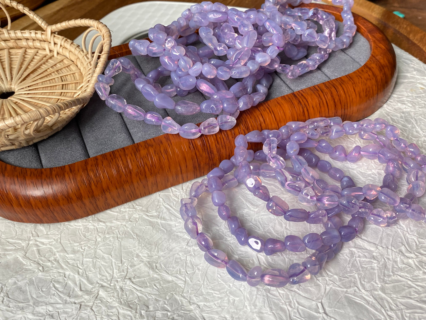 Raw Natural Lavender Milky Amethyst Gradient candy nuggest beads handmade dainty bracelet birthday gift for her