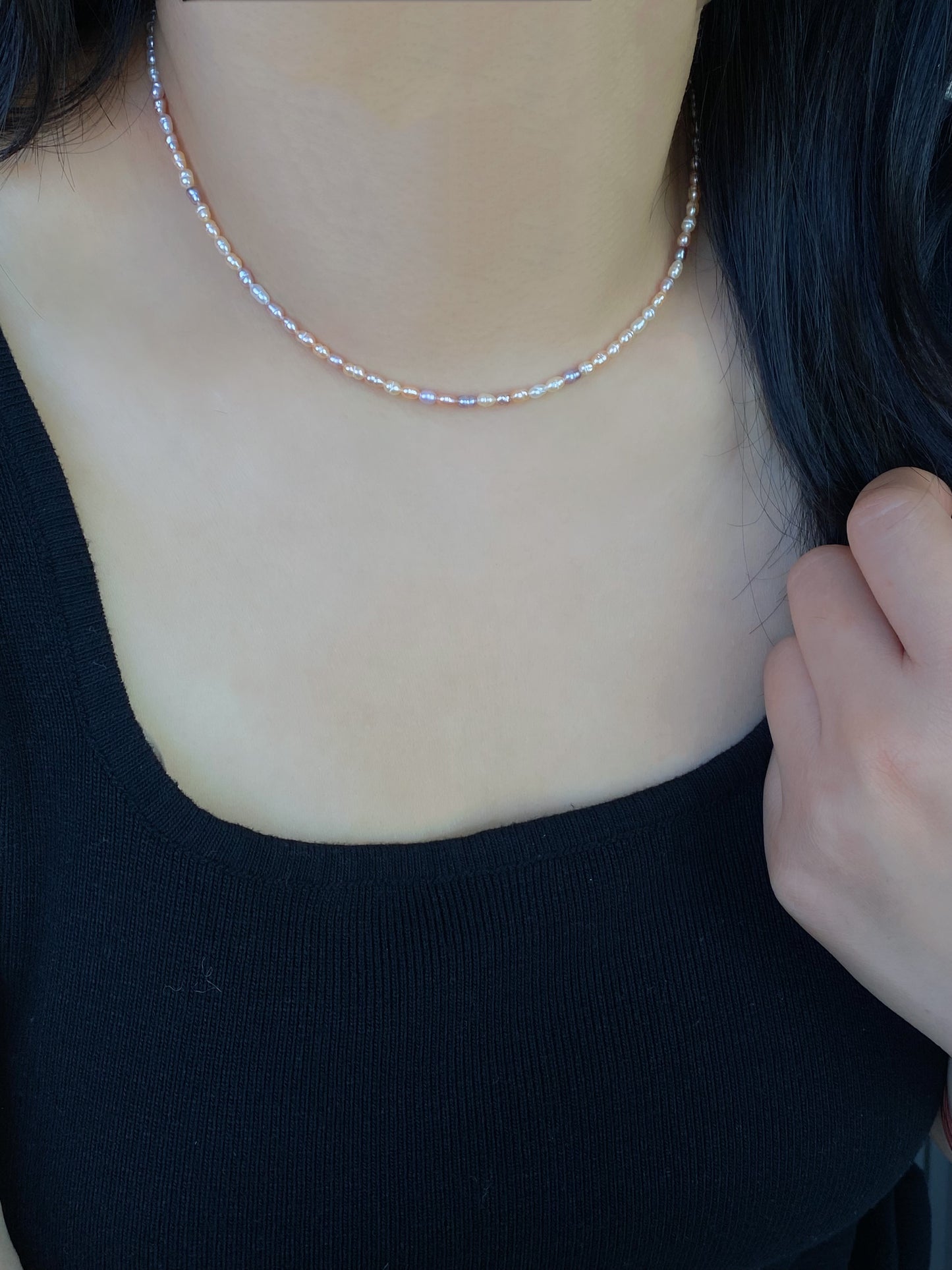 Natural Rice pearl 2-3mm Minimalist Maillard Color Rice Pearl chocker Necklace