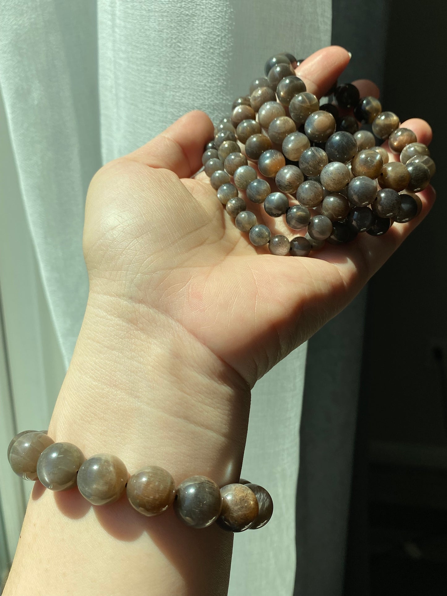 Natural Mystic Gleam Talisman Black sunstone smooth round handmade bracelet father's day gift for him gift for her Inner Guard stone