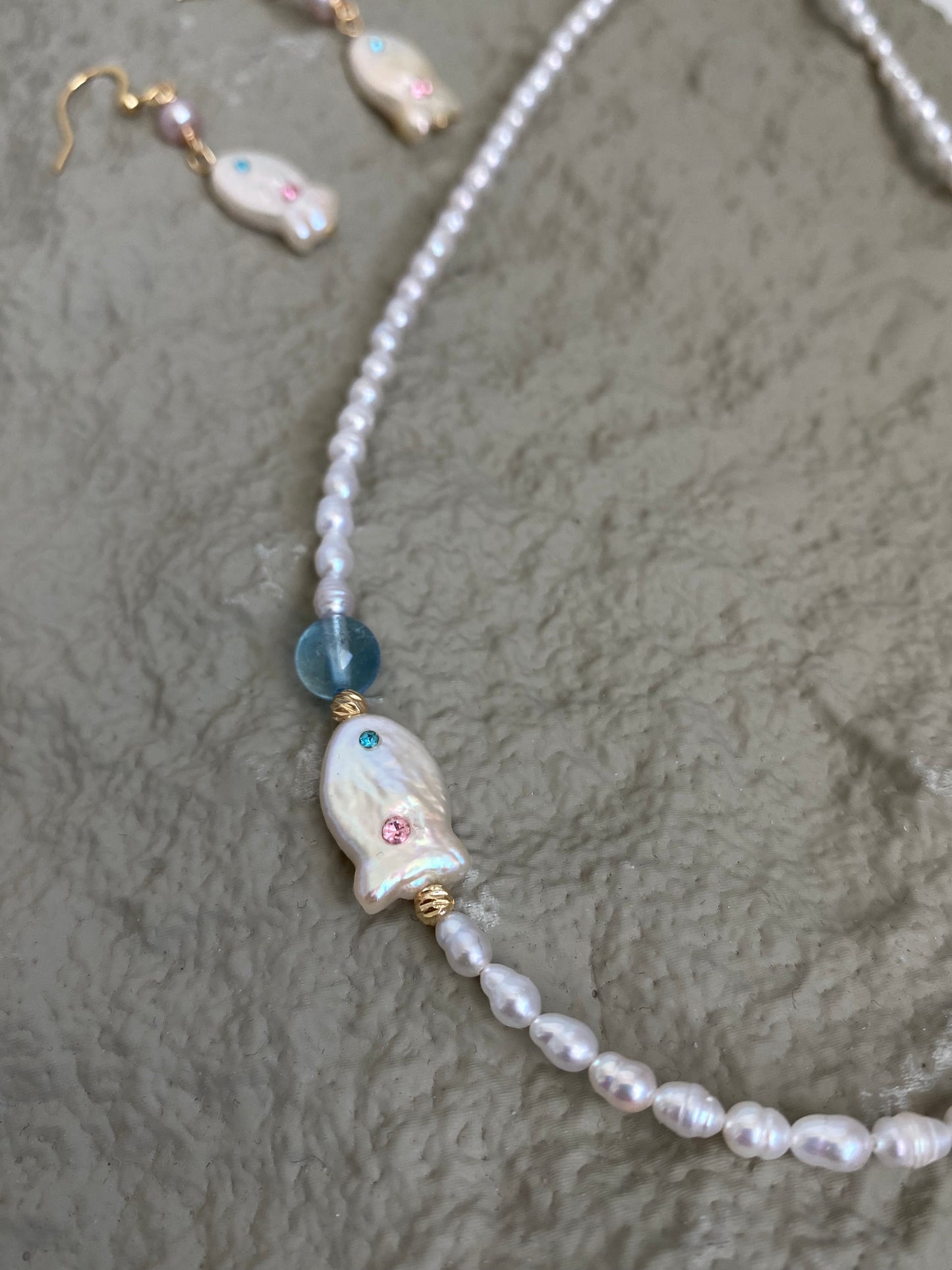 Handmade Baroque Fish Pearl Bead Chocker Necklace Freshwater Pearl and Aquamarine Ocean Blue Necklace Bridesmaid Gift for Her birthday gift