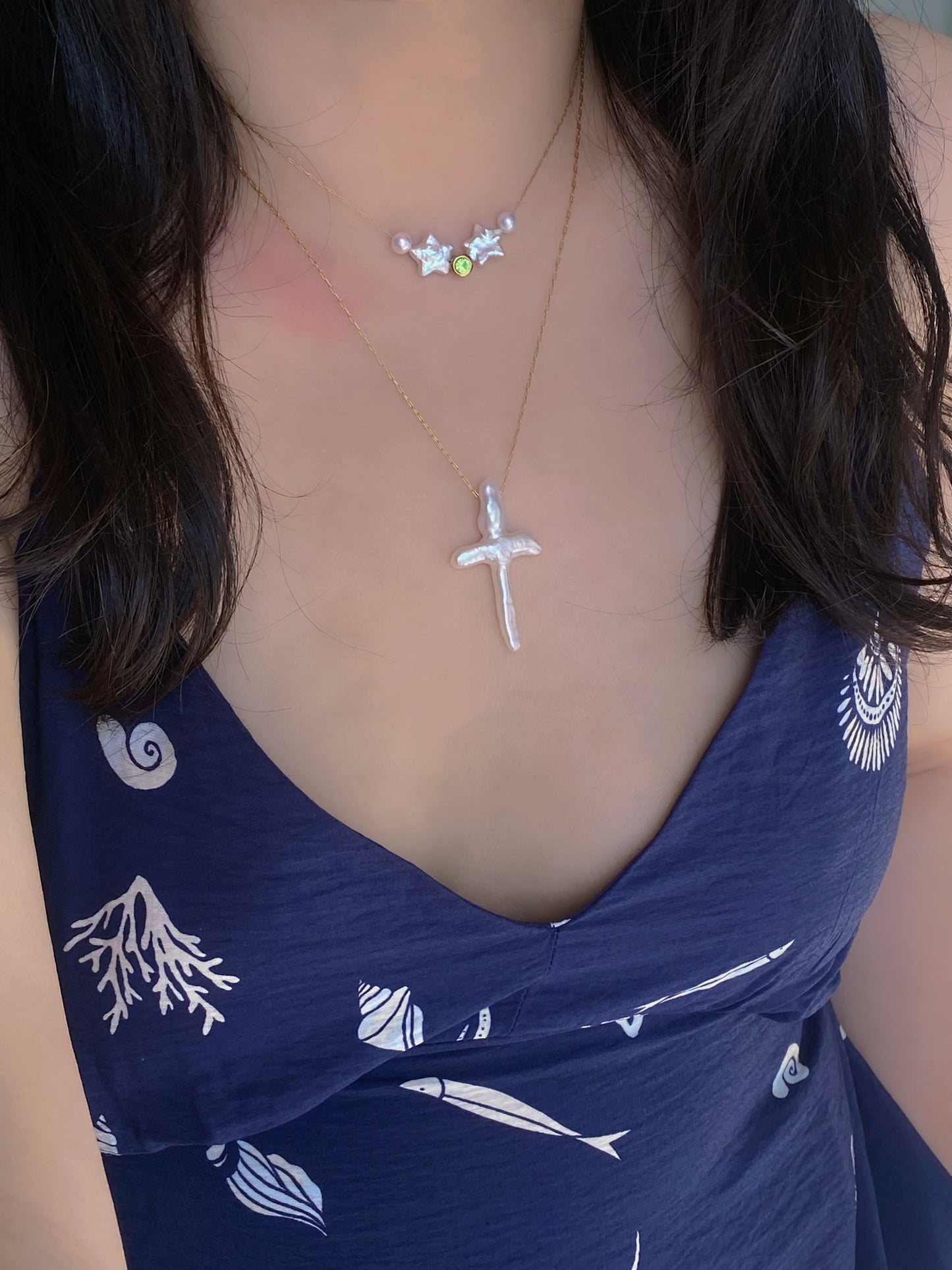 Dainty Celestial Baroque Pearl Star Choker Necklace,Custom Birthstone Pearl Necklace, Elegant Jewelry, Minimalist Bridesmaid Gift for Her