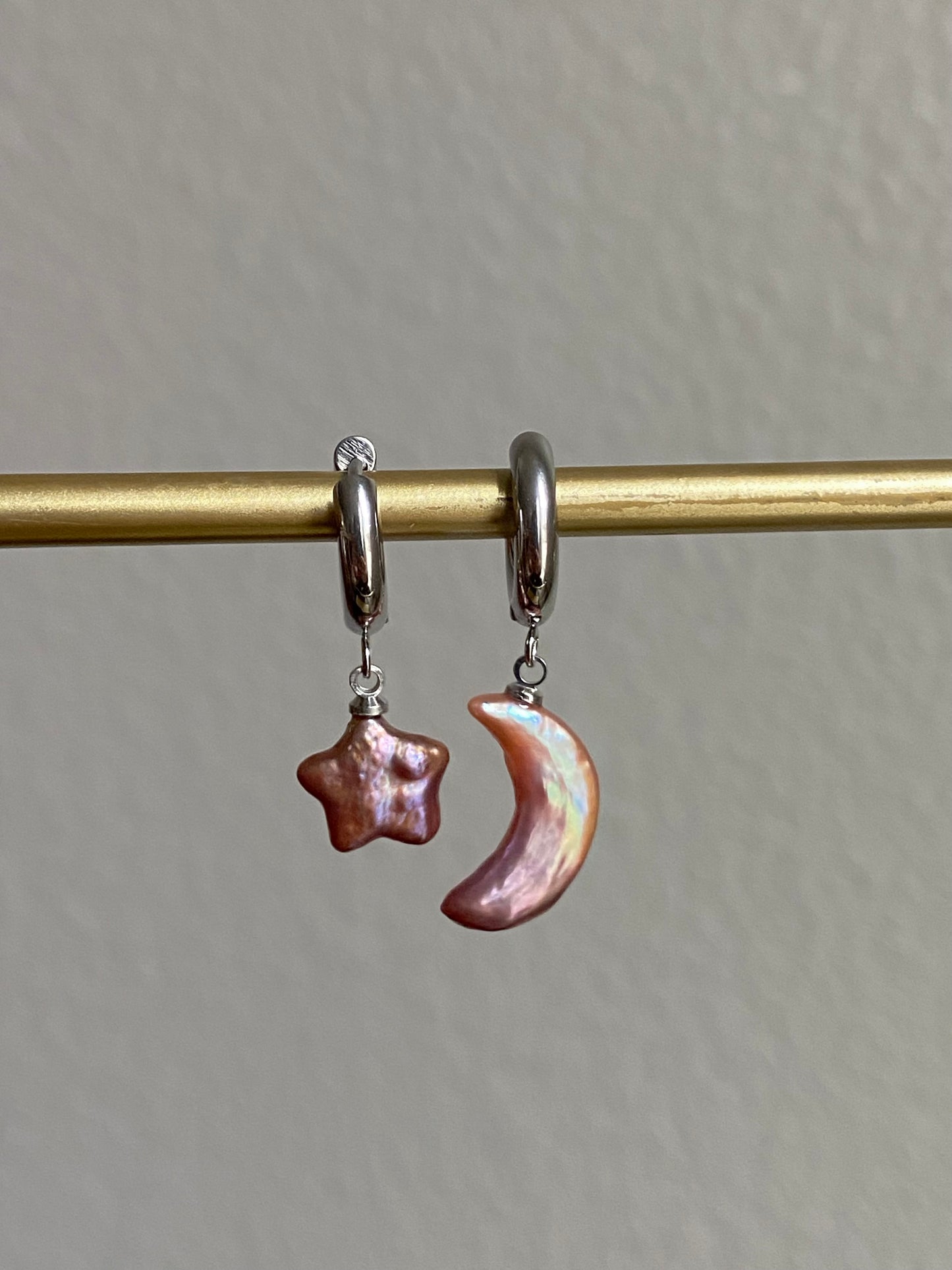 Freshwater pearls baroque star and moon shape studd dangle earring,multiple use pendant,gift for her,christmas gift