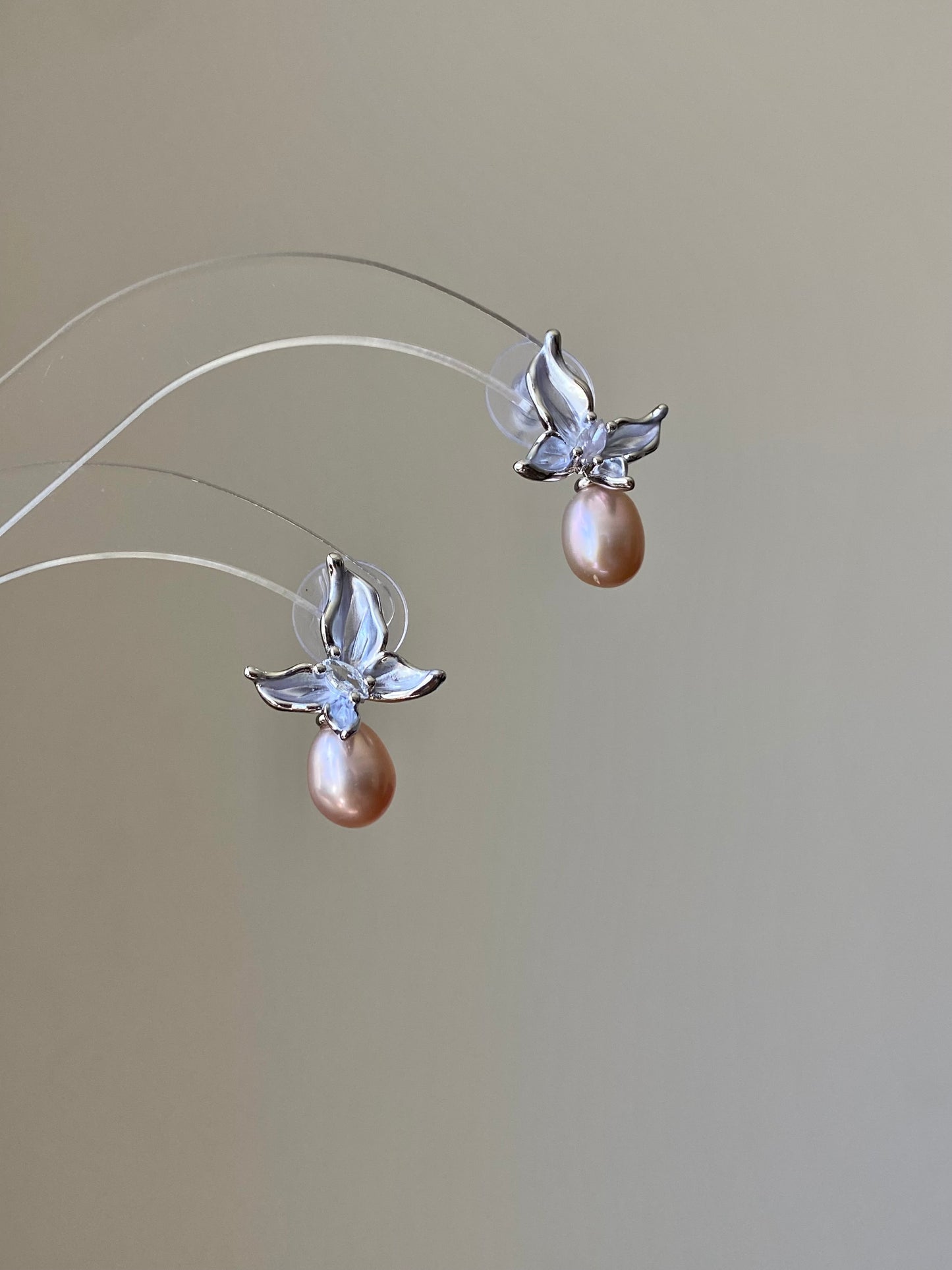 Handmade Dainty Butterfly Enamel Pearl Earrings Pink Drop Pearl Earrings Elegant Butterfly Studs Bridesmaid Gift for Her mothers day gift