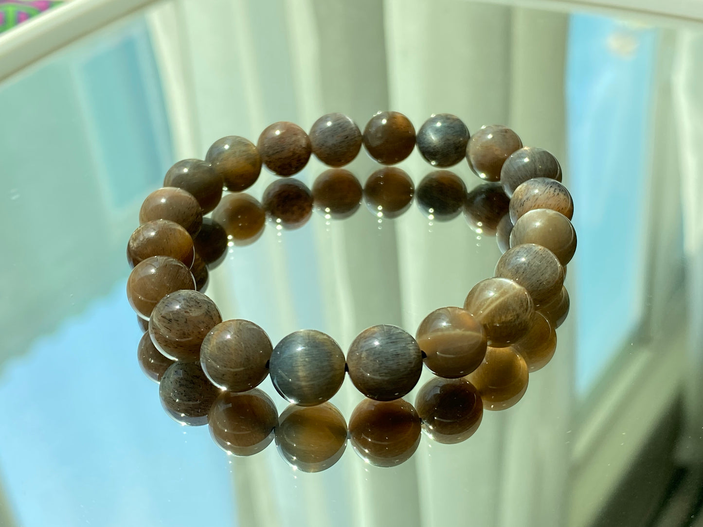 Natural Mystic Gleam Talisman Black sunstone smooth round handmade bracelet father's day gift for him gift for her Inner Guard stone
