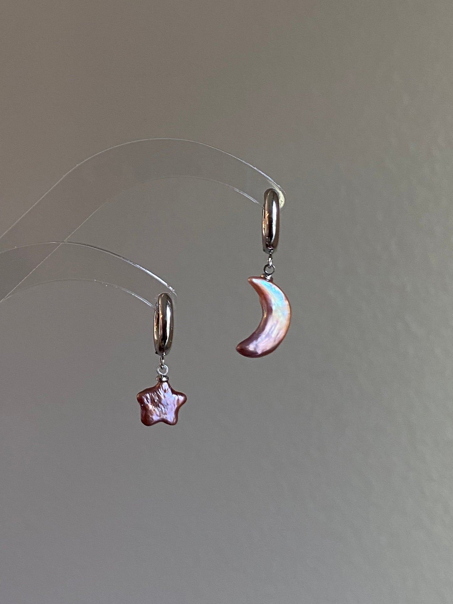 Freshwater pearls baroque star and moon shape studd dangle earring,multiple use pendant,gift for her,christmas gift