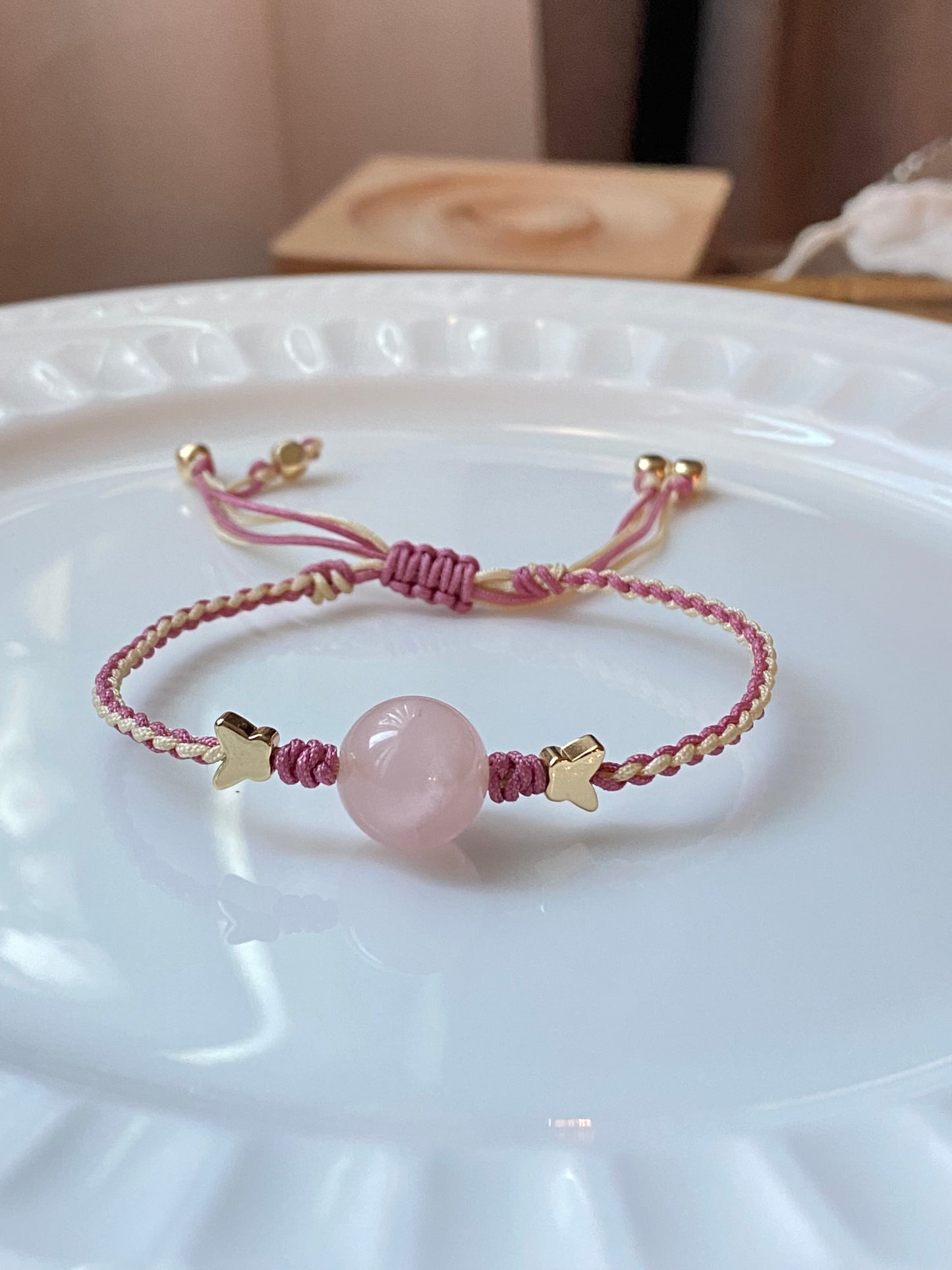 Natural Rose quartz Adjustable bracelet for Love gift for her Valentine's Day gift present full of love and blessings