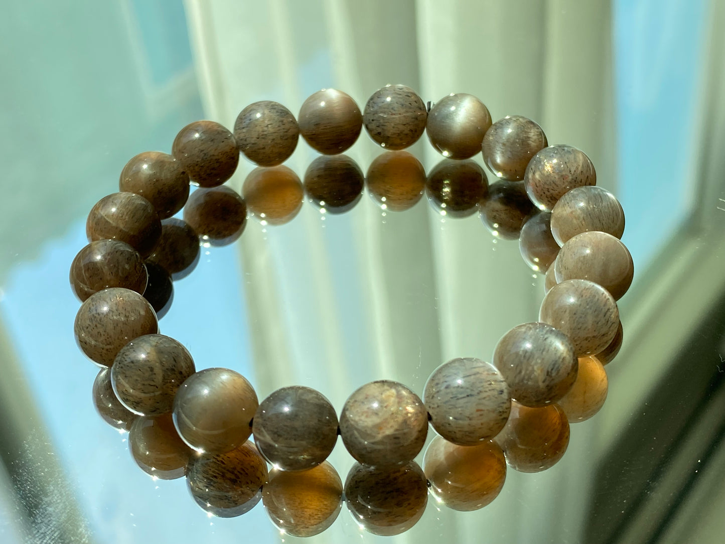 Natural Mystic Gleam Talisman Black sunstone smooth round handmade bracelet father's day gift for him gift for her Inner Guard stone