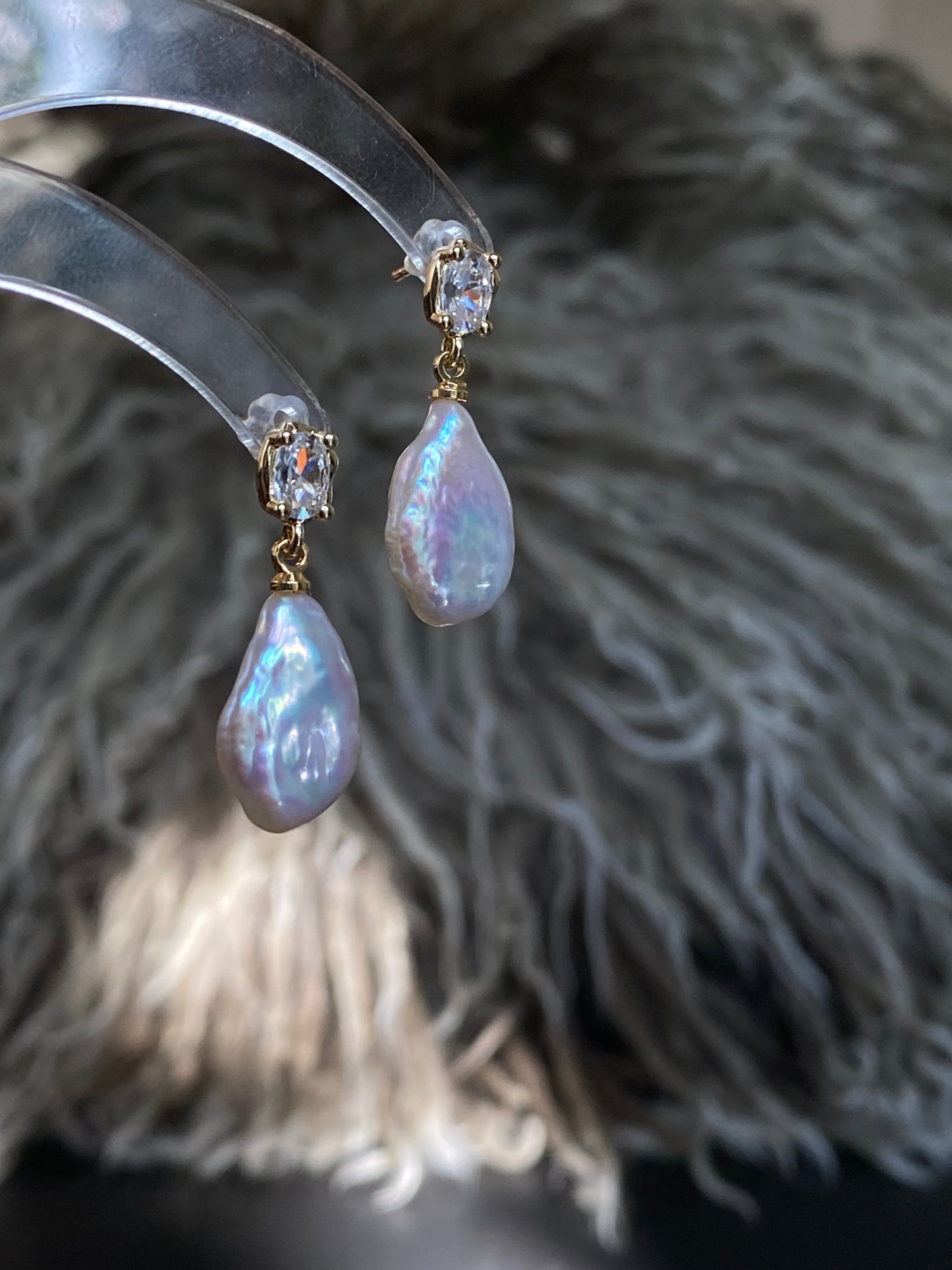 Elegant Rainbow luster Candy Bean Baroque Pearl Dangle Earrings Gold Zircon Dainty Drop Earring gift for her sparkling Wedding Earring