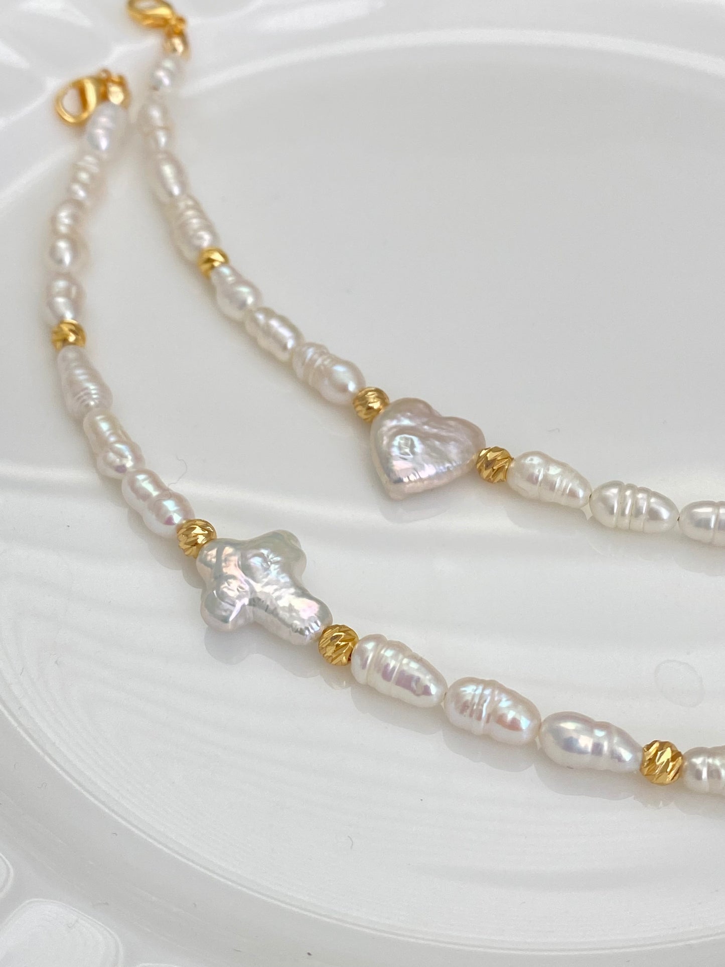 Minimalism Baroque Pearl Heart Cross Bracelet Convertible Choker Necklace Dainty Layering Jewelry gift for her shower gift elegant bracelet
