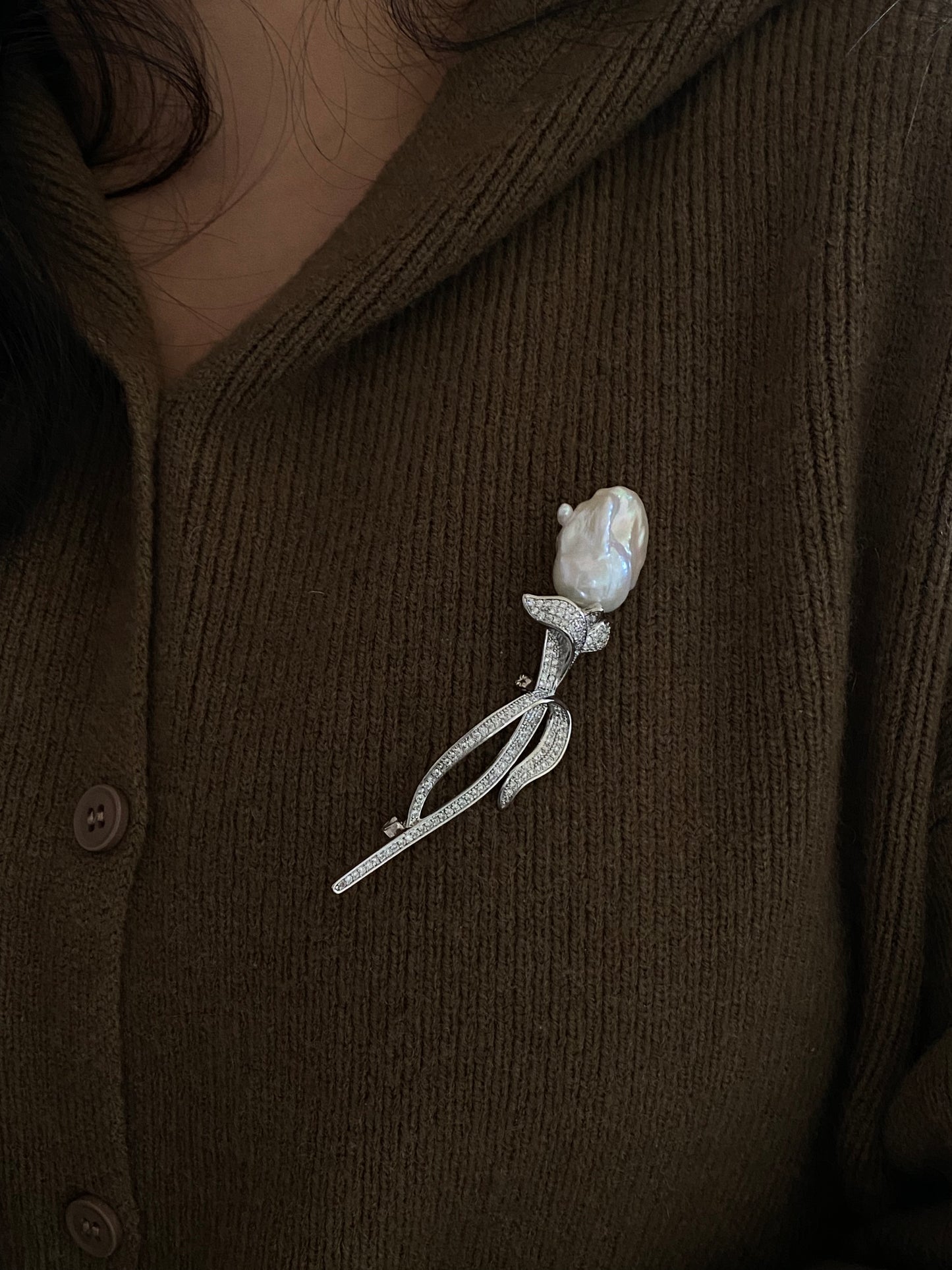 Natural freshwater pearl fireball baroque pearl rose shape brooch/pin-gift for her,rare gift,anniversary gift