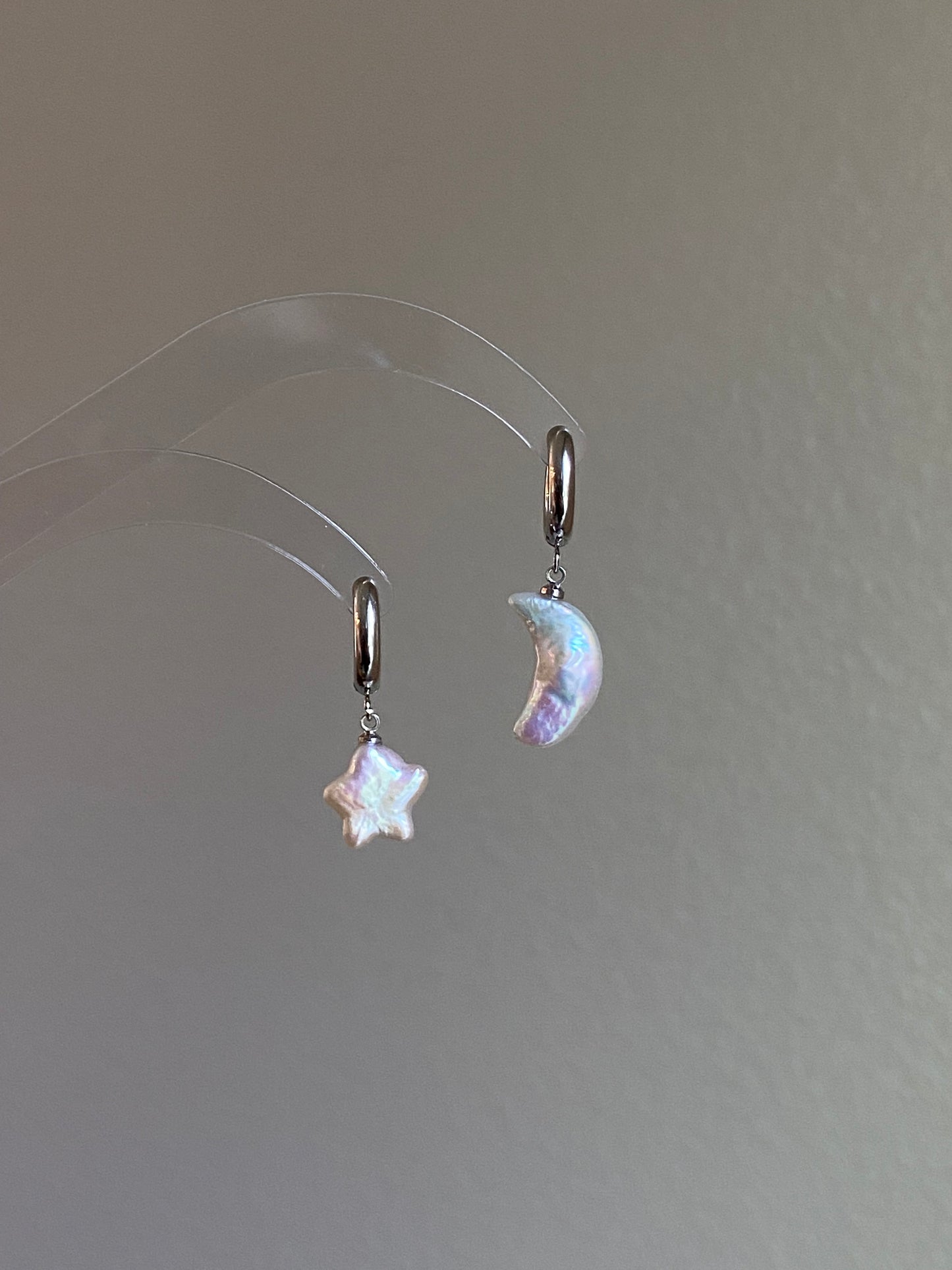 Freshwater pearls baroque star and moon shape studd dangle earring,multiple use pendant,gift for her,christmas gift