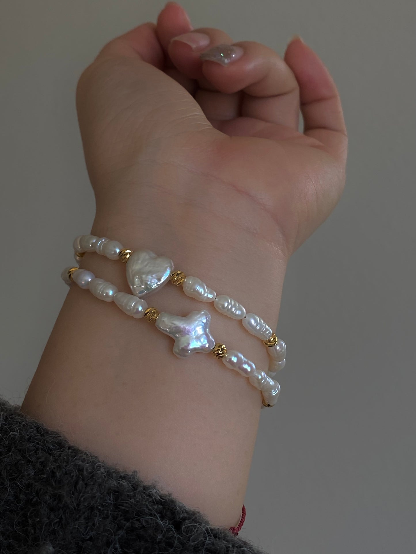 Minimalism Baroque Pearl Heart Cross Bracelet Convertible Choker Necklace Dainty Layering Jewelry gift for her shower gift elegant bracelet