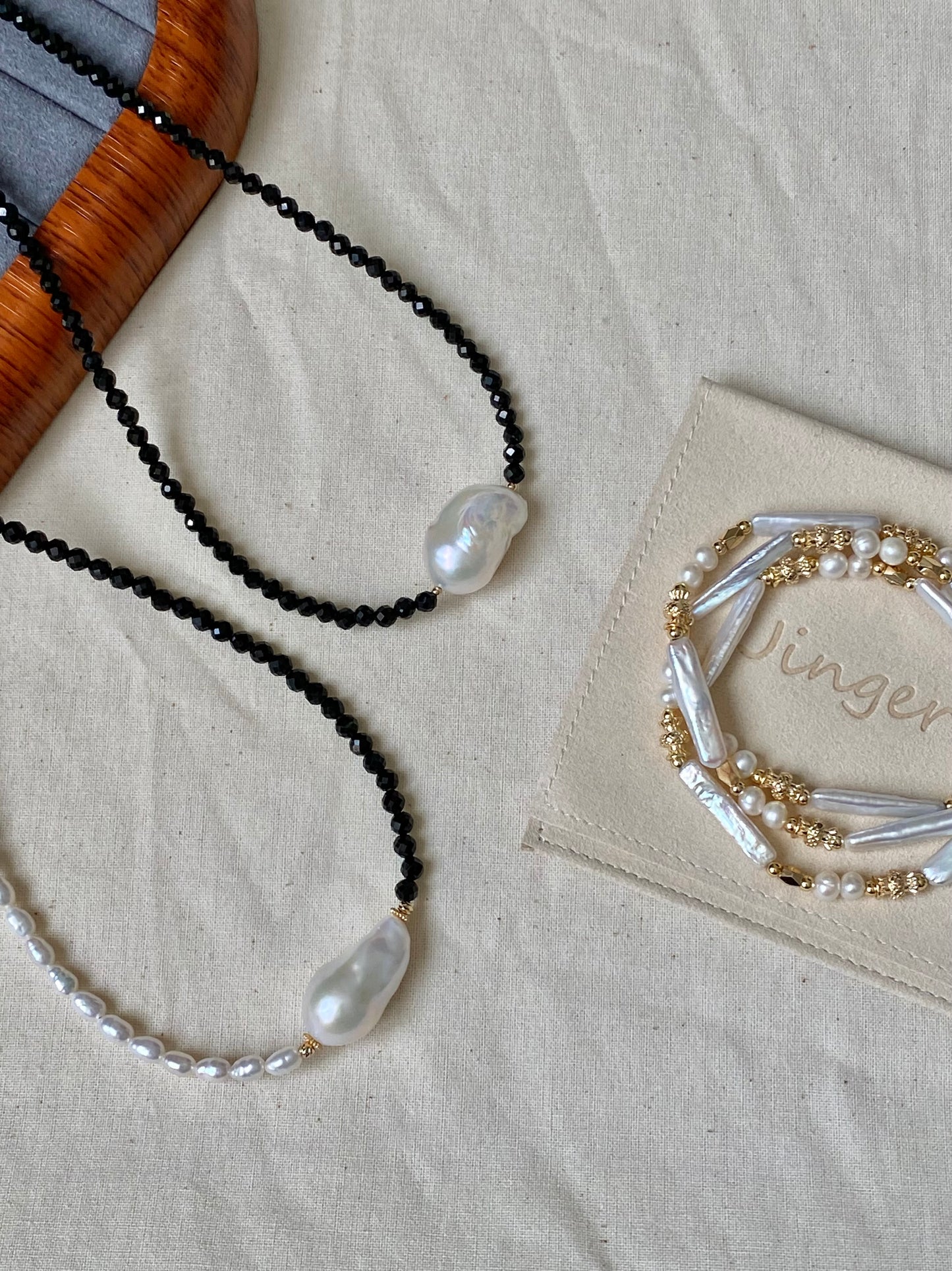 sparkling Black Spinel Baroque Pearl Necklace Freshwater Pearl Statement Pearl Jewelry Gift for Her