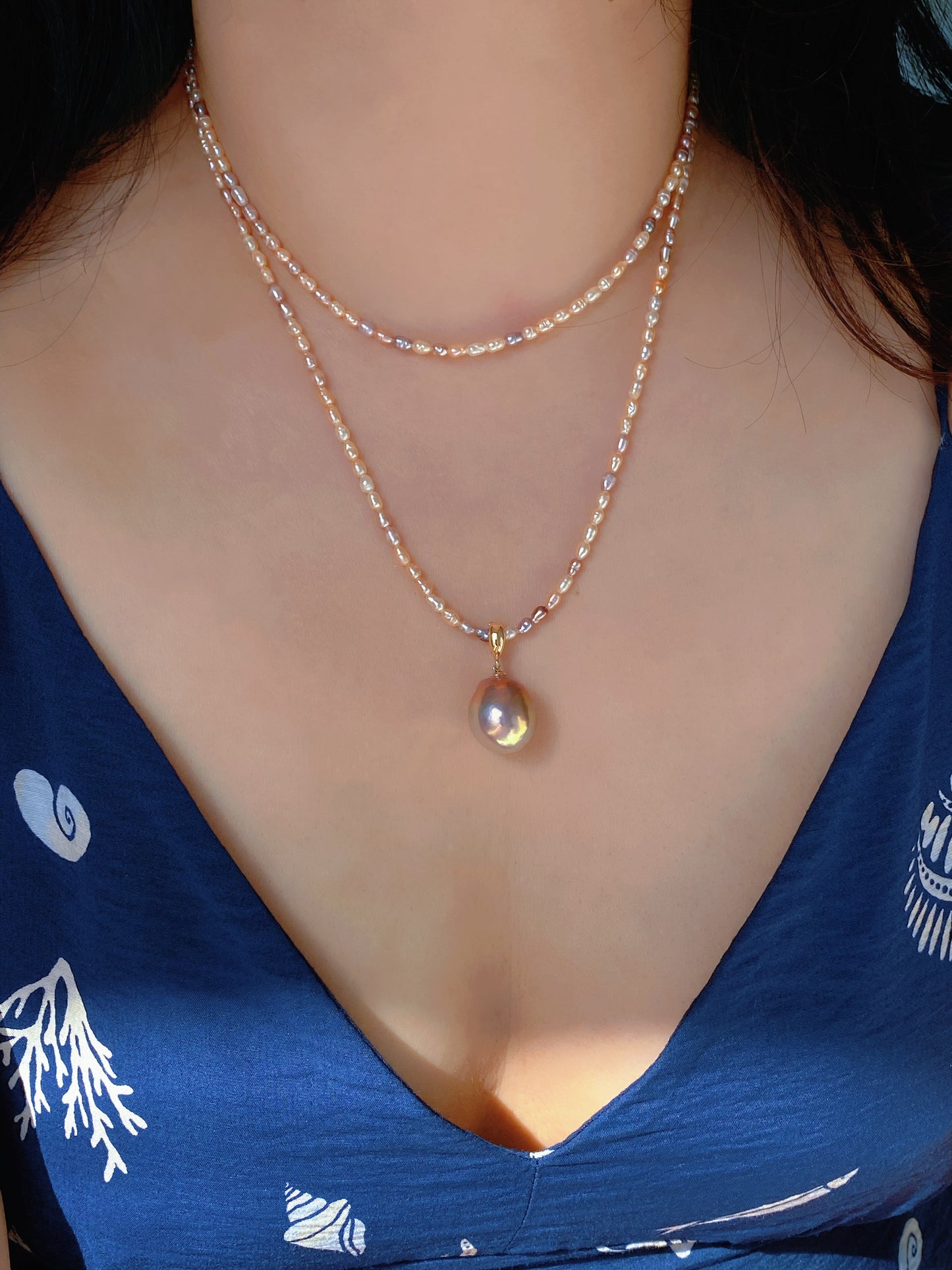 Natural Rice pearl 2-3mm Minimalist Maillard Color Rice Pearl chocker Necklace