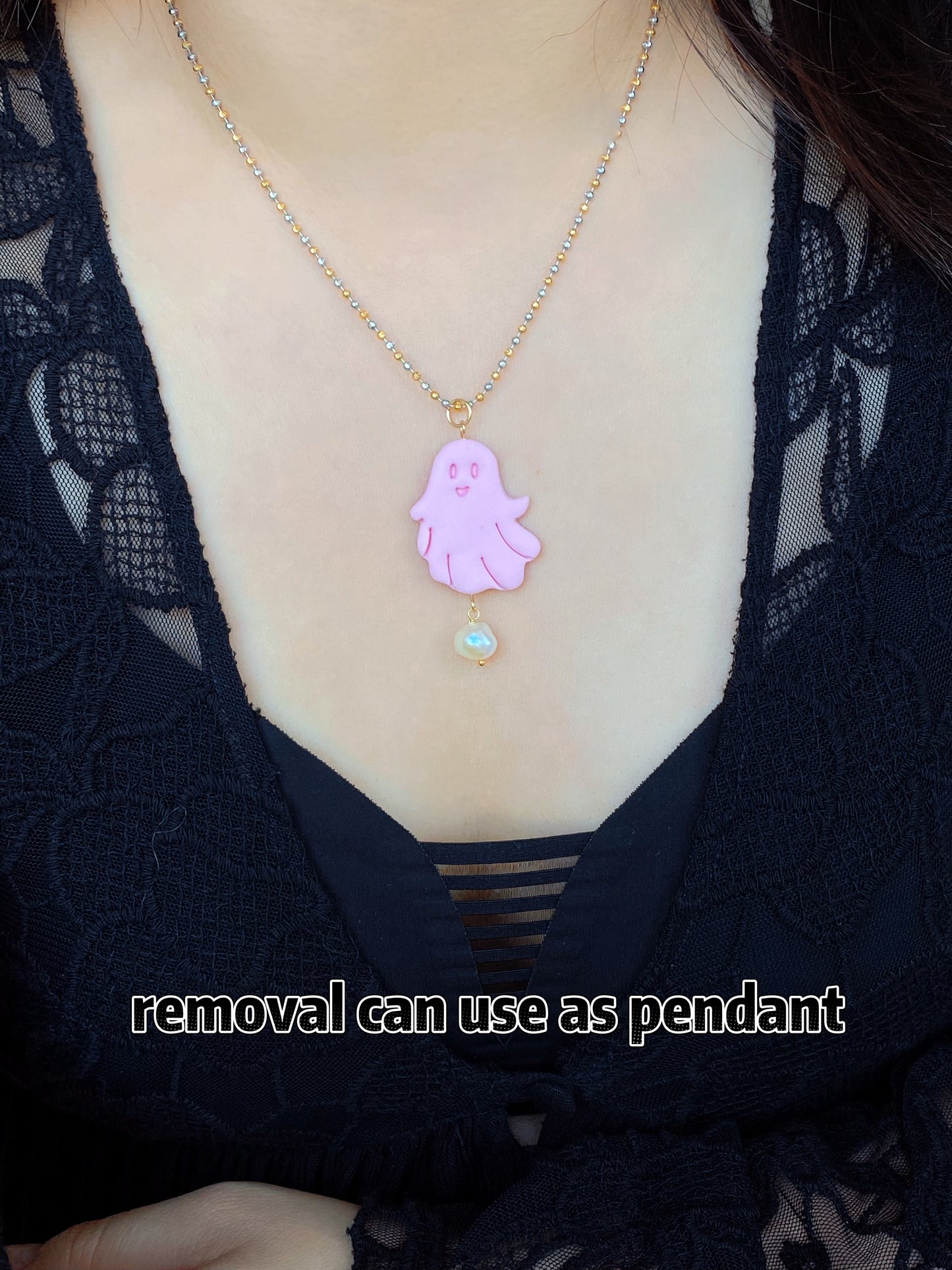 Handmade Pastel Goth Halloween Ghost Pearl Earrings Kawaii Pink Ghost Earrings Spooky Cute Earrings Baroque Pearl Jewelry Halloween earring