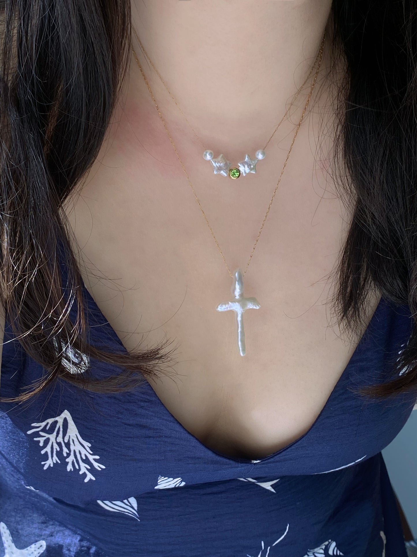 Custom Birthstone Star Baroque Pearl Choker Necklace for Women