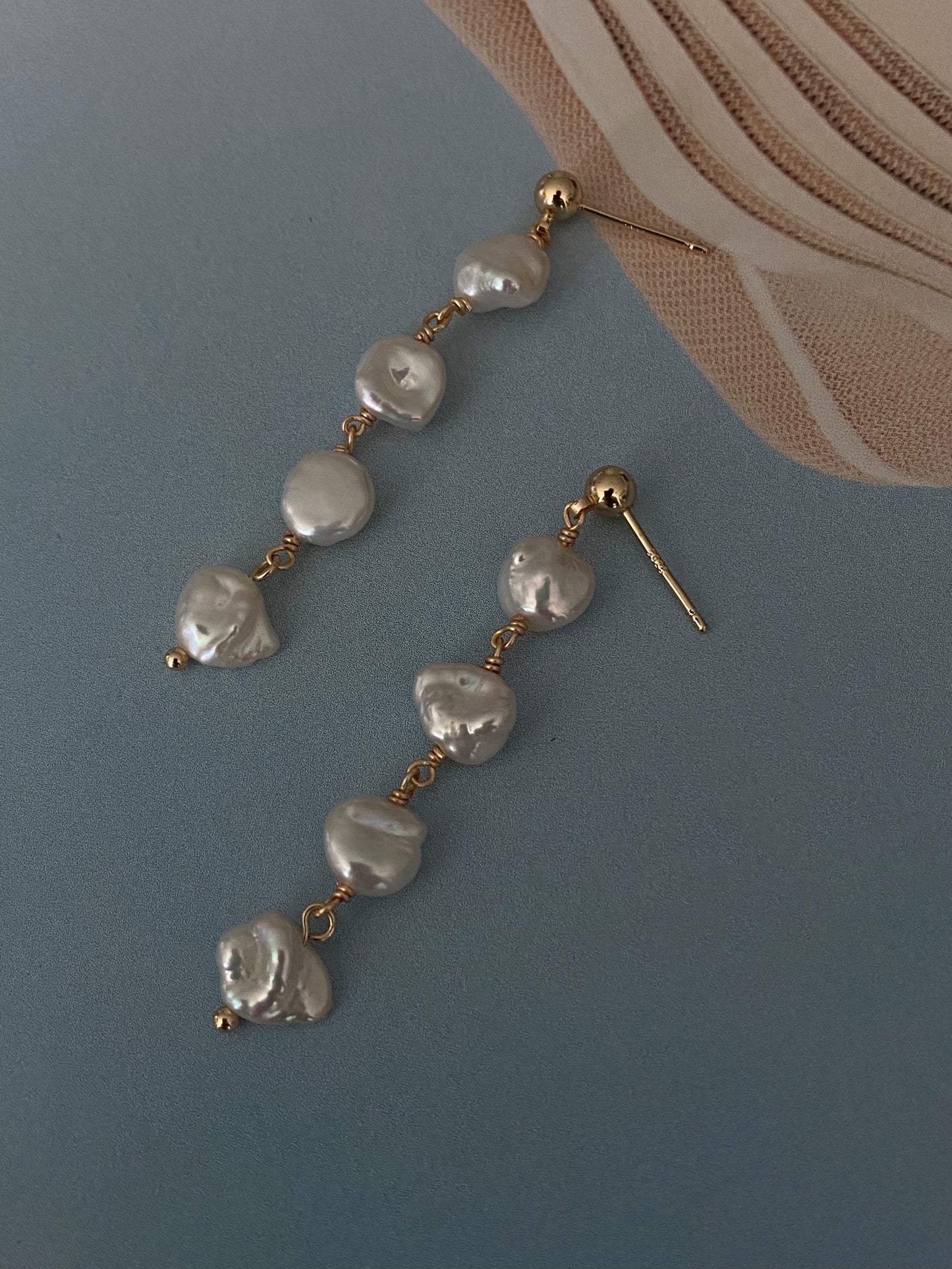 Aurora Keshi Pearl,grey blue luster baroque dangle earring,gift for her,holiday gift