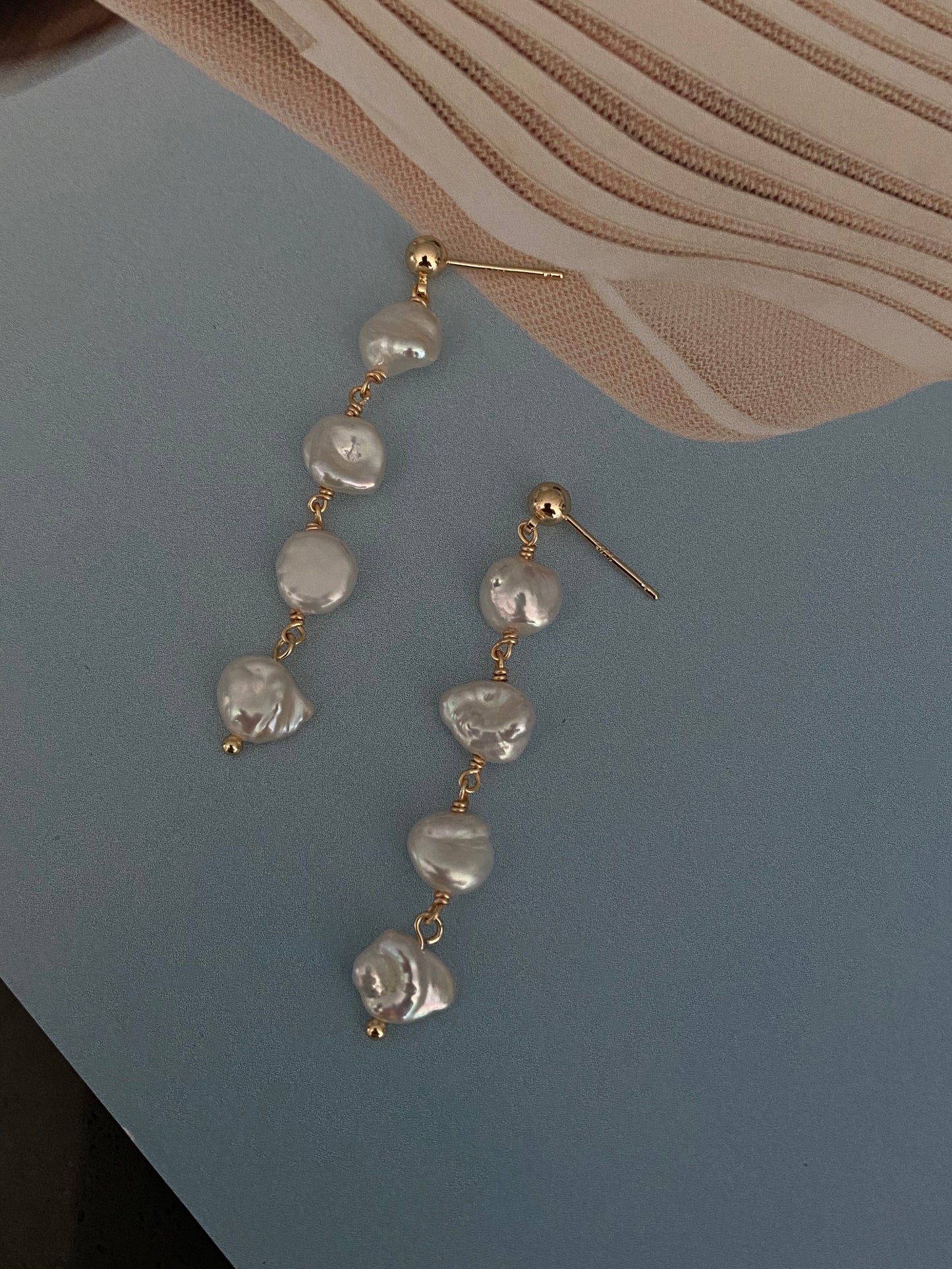 Aurora Keshi Pearl,grey blue luster baroque dangle earring,gift for her,holiday gift
