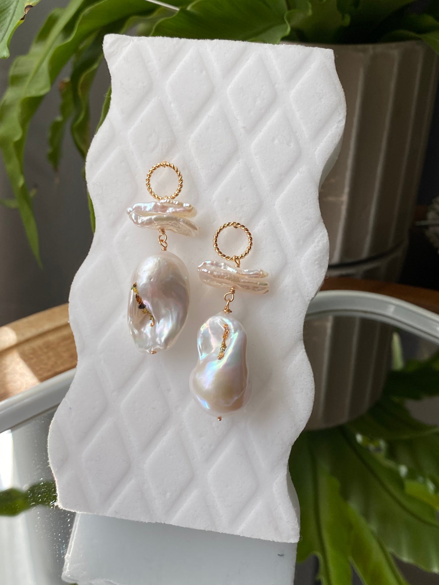 Bright Iridescent Big Baroque flame ball, fish tail baroque,rainbow luster dangle drop earring,gift for her,christmas gift