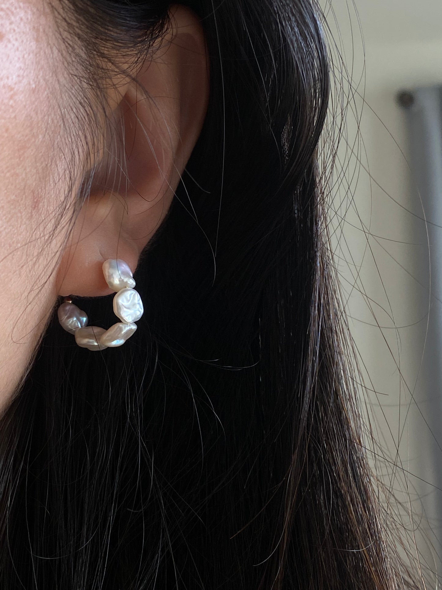 Aurora Keshi Pearl,grey blue luster baroque dangle earring,gift for her,holiday gift
