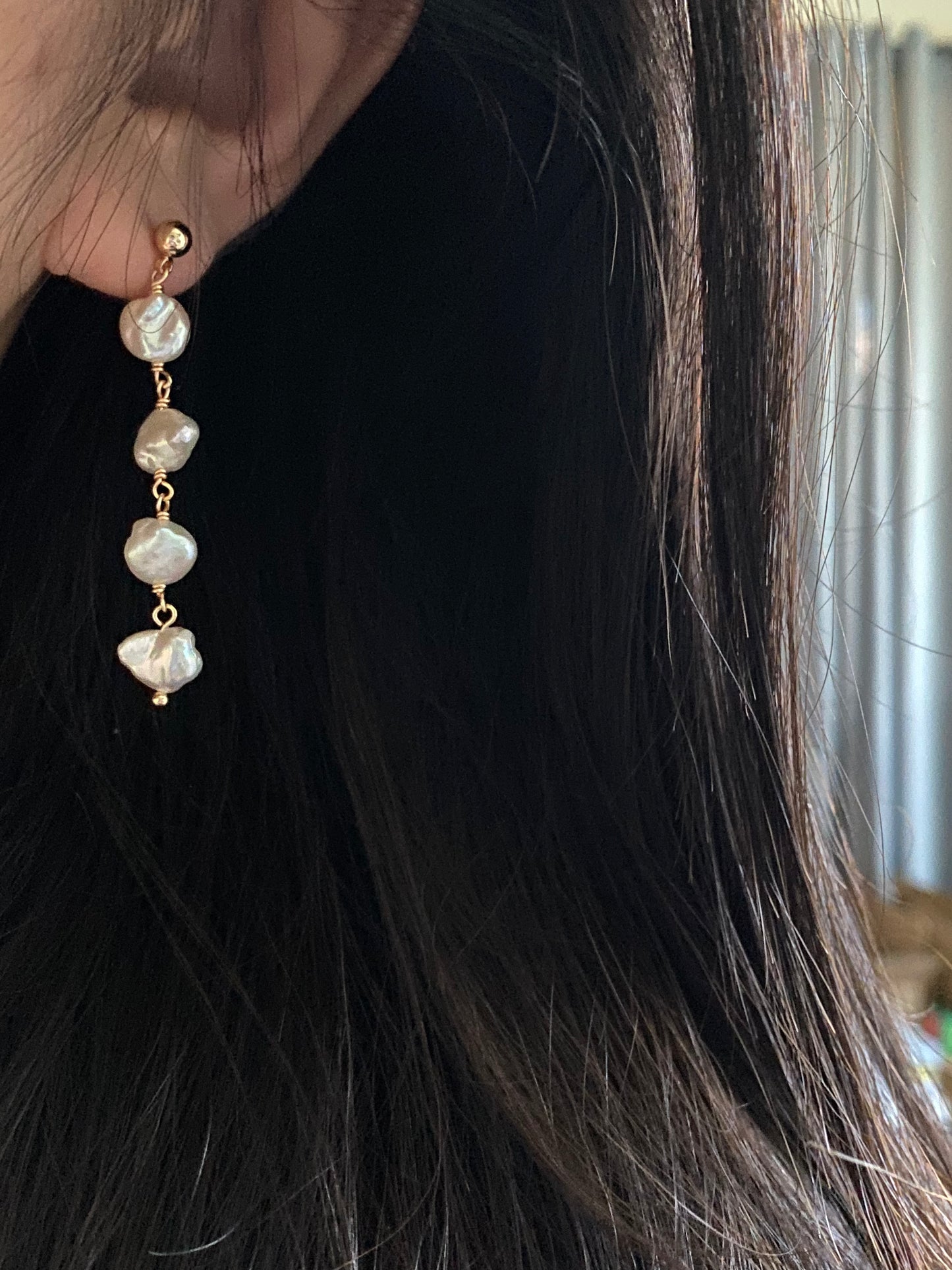 Aurora Keshi Pearl,grey blue luster baroque dangle earring,gift for her,holiday gift