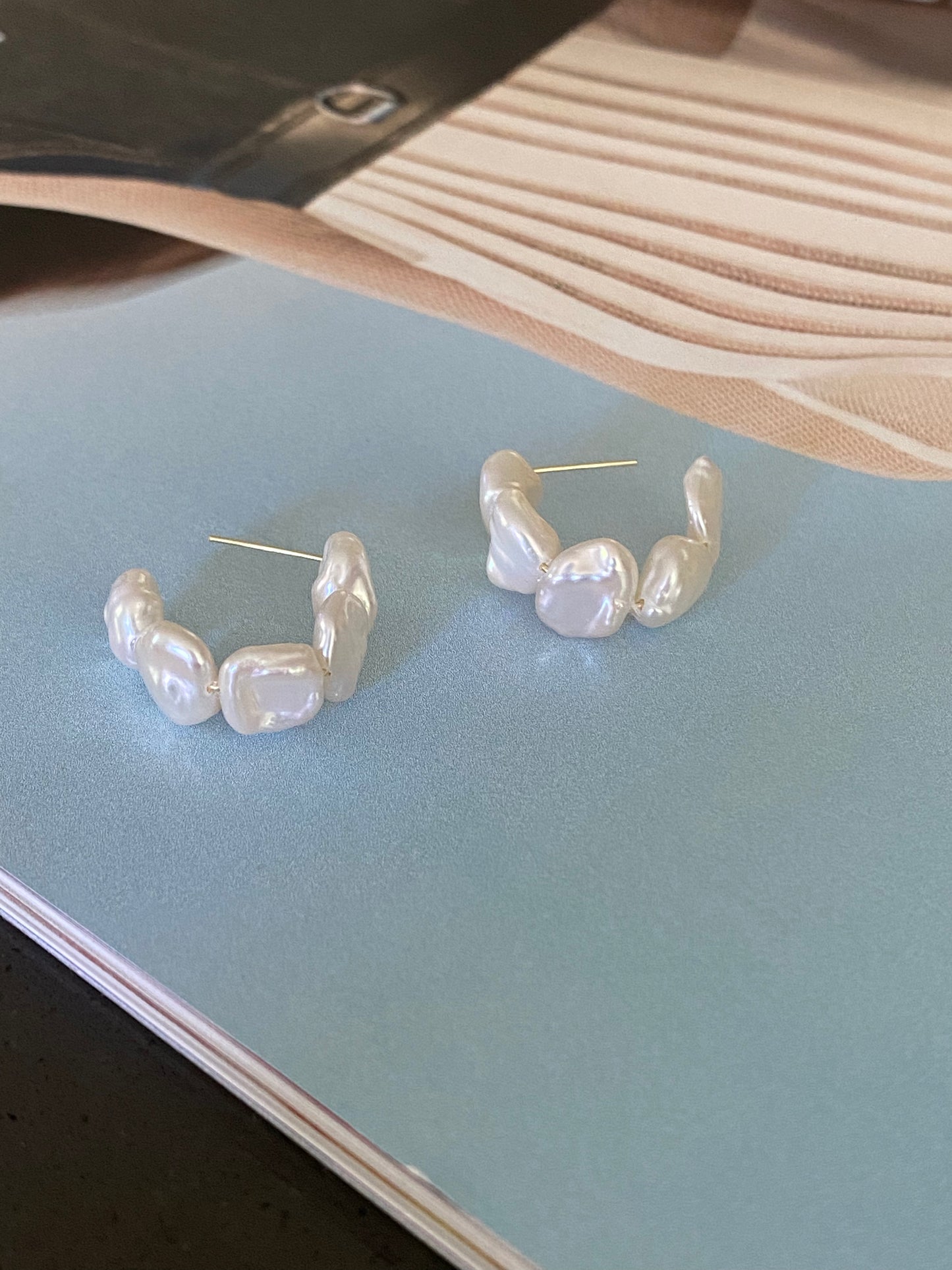 Aurora Keshi Pearl,grey blue luster baroque dangle earring,gift for her,holiday gift