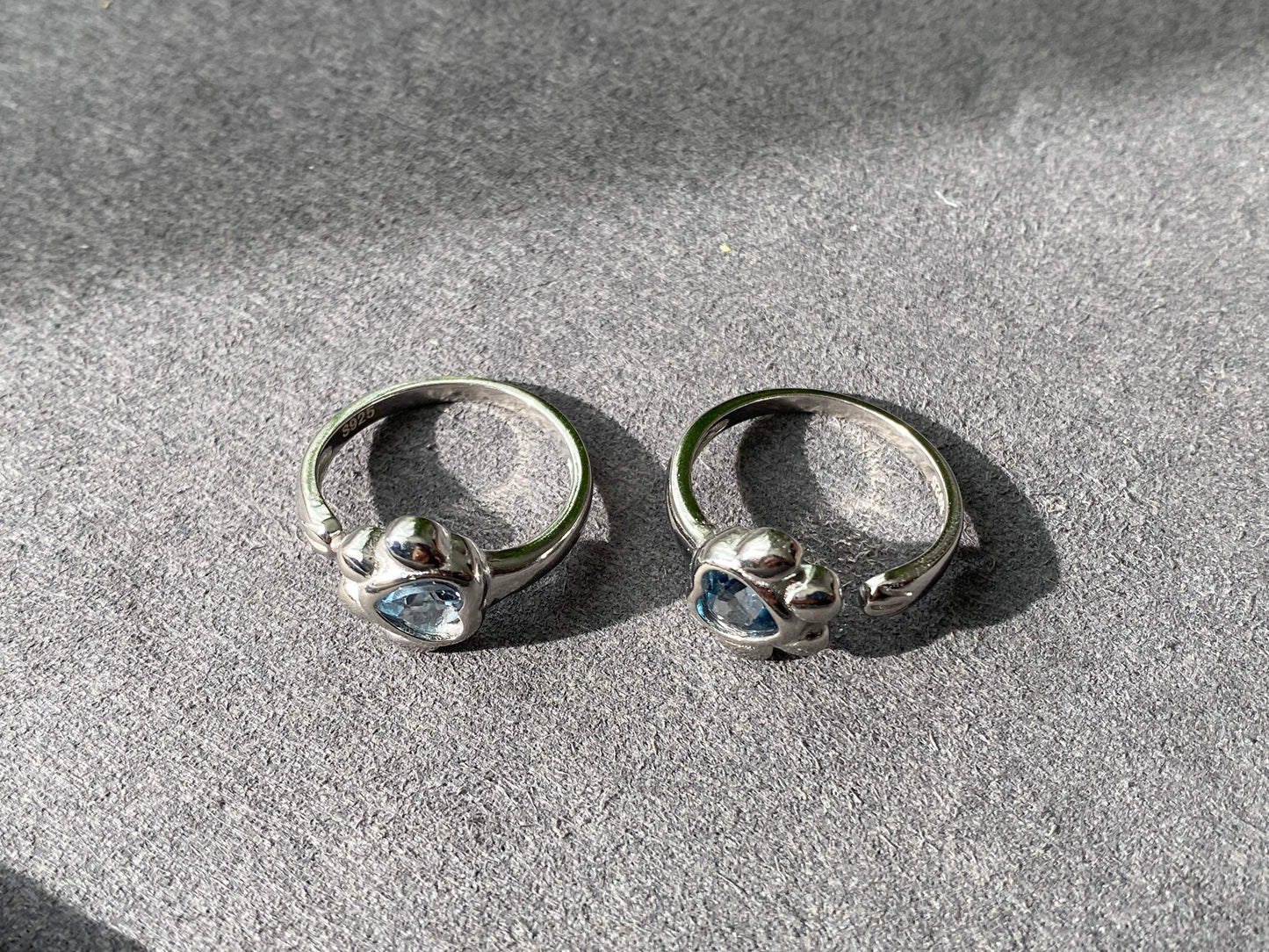 Natural High Clear Grade Heart Shape Blue Topaz Cat paw sterling silver open Ring, Adjustable Ring