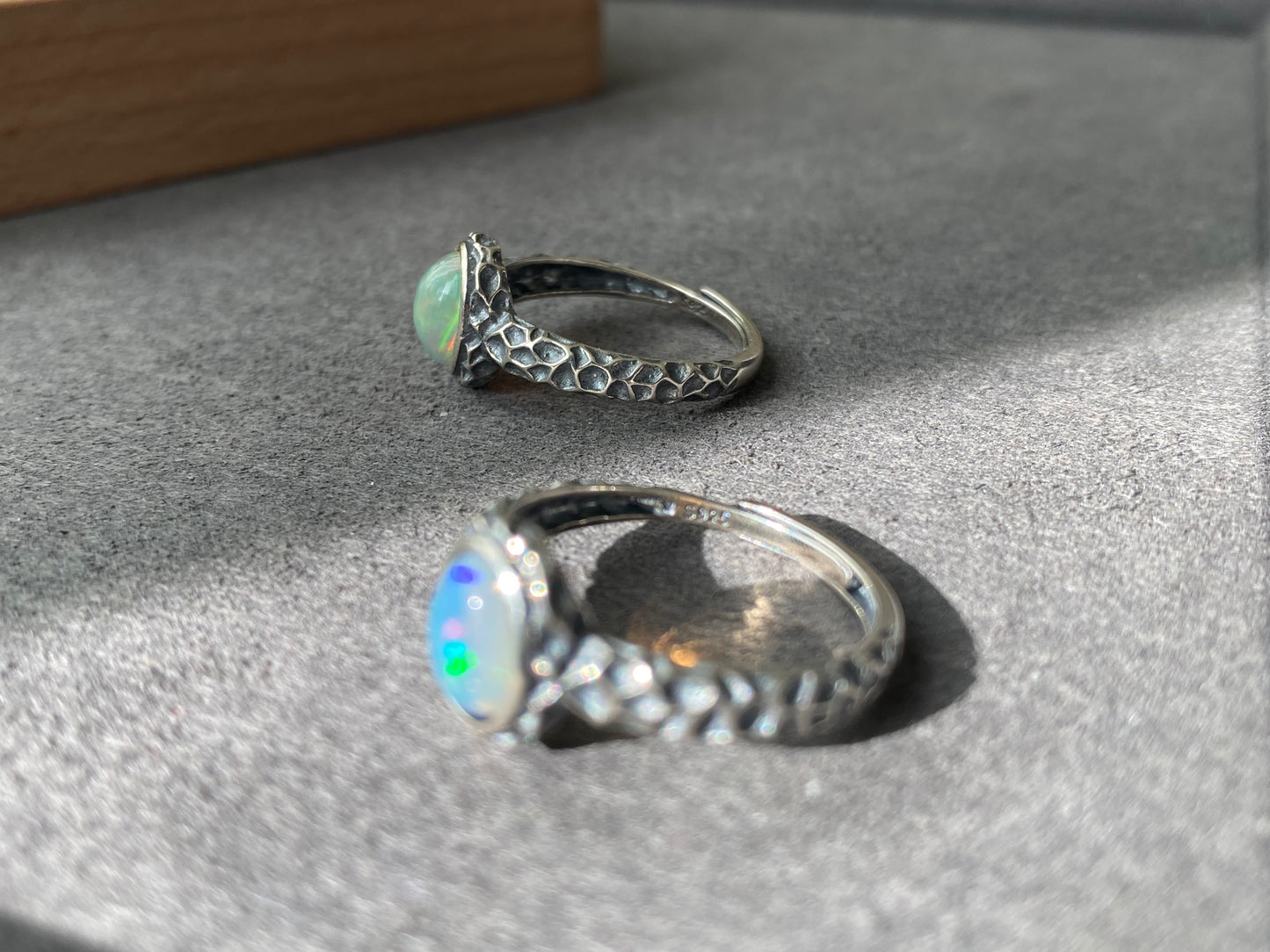 Natural Grade Rainbow Fire Opal Hand Carved Sterling Silver Mid-Century Adjustable Ring,gift for her,gift for him