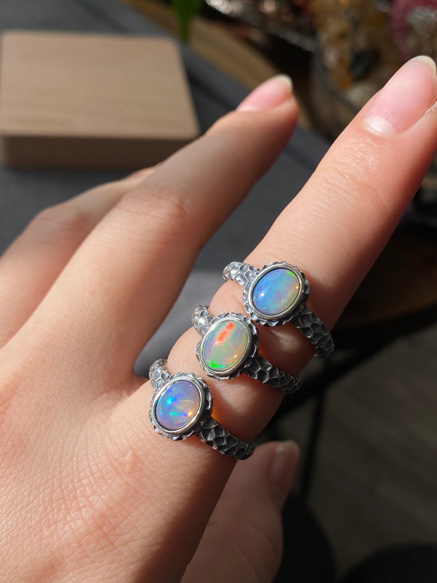 Natural Grade Rainbow Fire Opal Hand Carved Sterling Silver Mid-Century Adjustable Ring,gift for her,gift for him