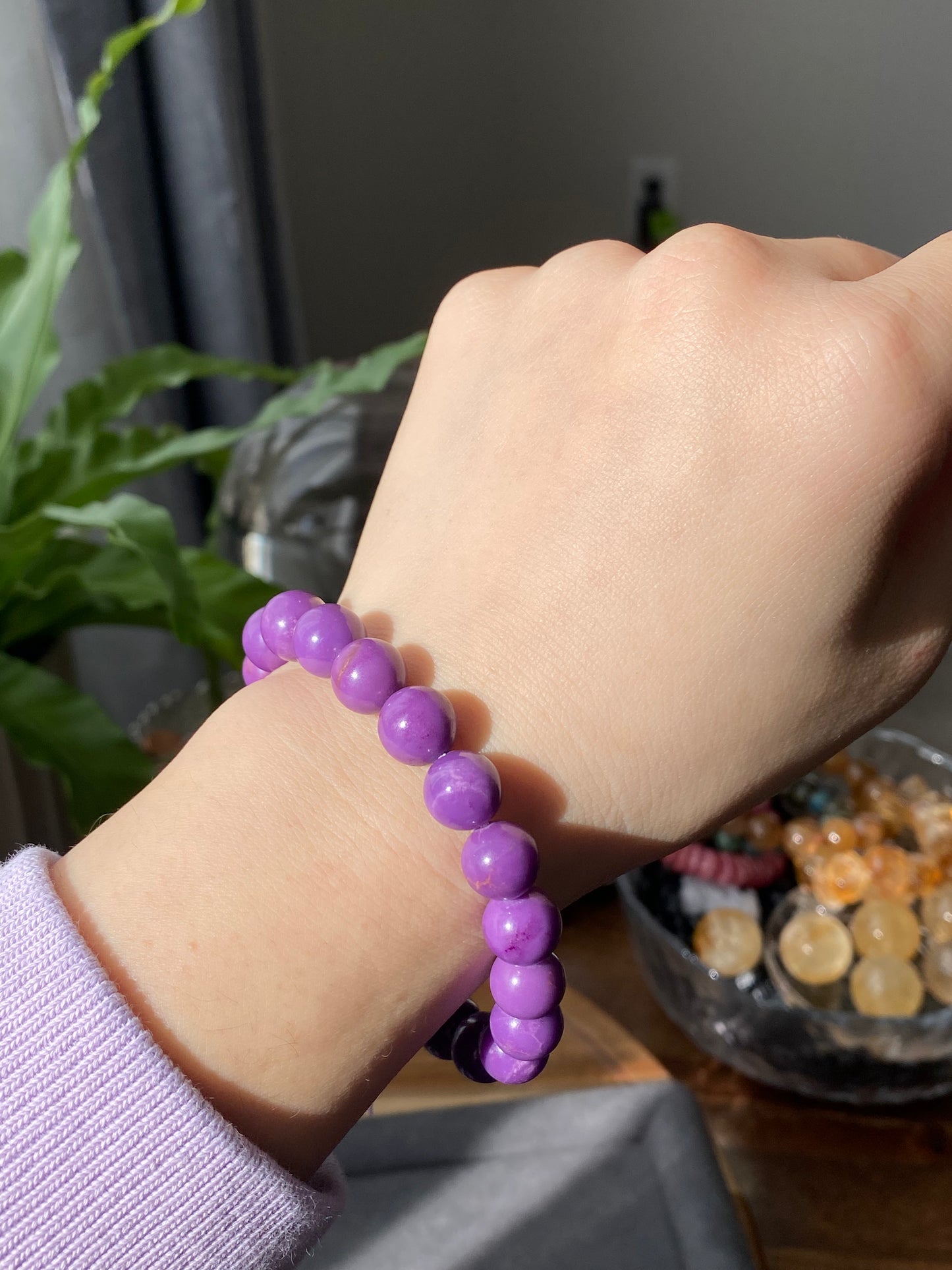 7MM,8MM,10MM AAAA+ Natural Purple Mica,Phosphosiderite Beaded Bracelet Deep Purple