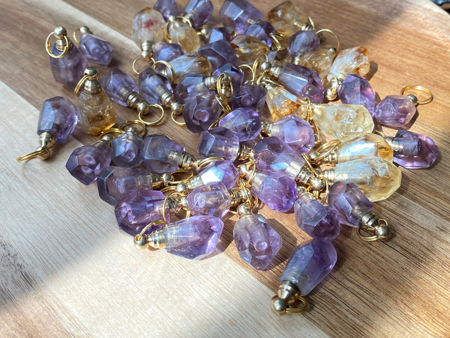 Genuine gemstone Natural Ametrine Amethyst perfume small bottle necklace pendant Healing Crystal Handmade Jewelry, Anxiety Relief