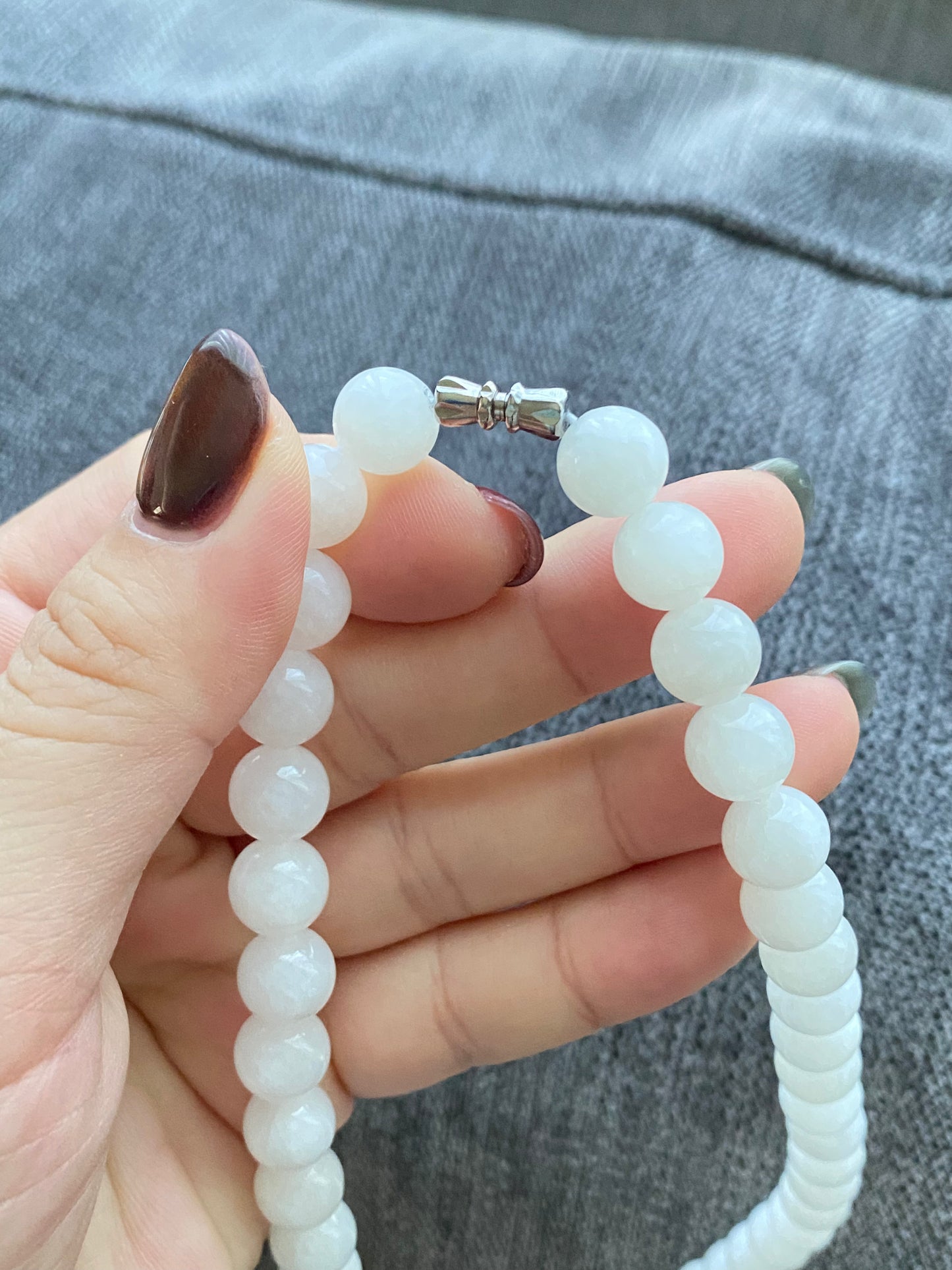 Make Friend Price Authentic Natural Hetian White Jade Round bead White Nephrite Nacklace 10mm Best Gift for her,gift for Mom