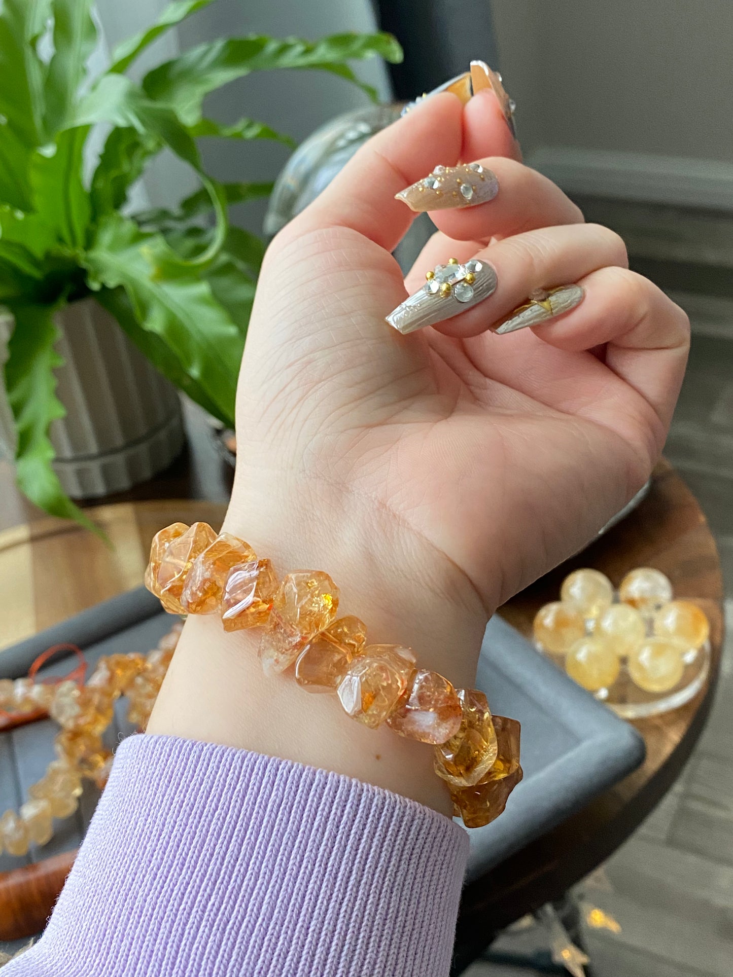 Succes and wealth Natural pyramid Citrine irregular Rock Cystal Dark Yellow Gold Bracelet grow with blue needle,handmade bracelet