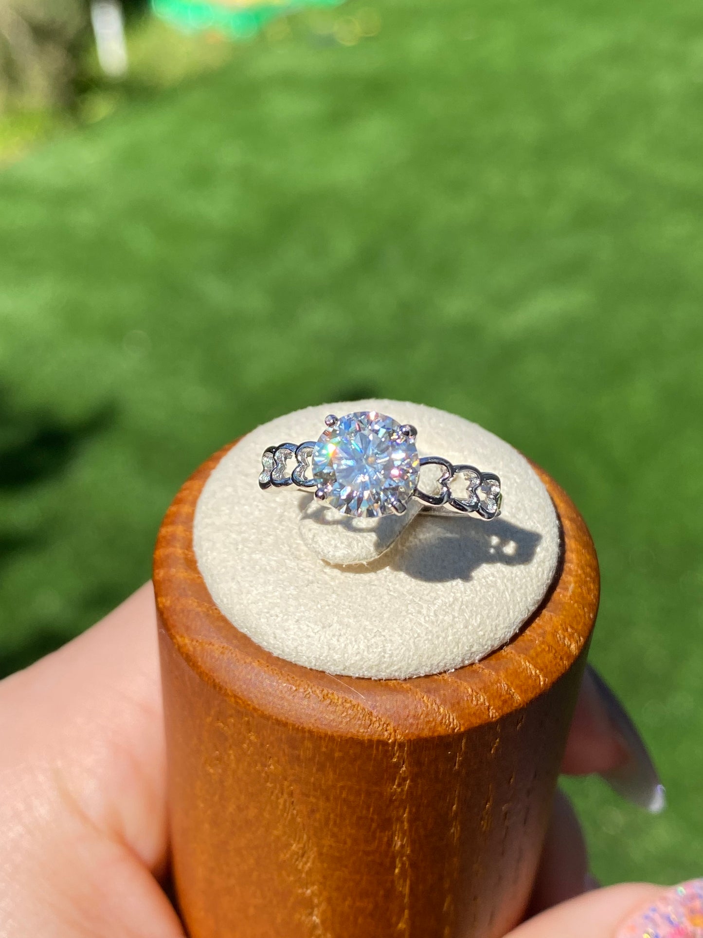 2ct. Champagne Moissanite Ring, Champagne Solitaire Ring, Round Moissanite Ring, Moissanite Engagement Ring, hollow out Heart gift for her