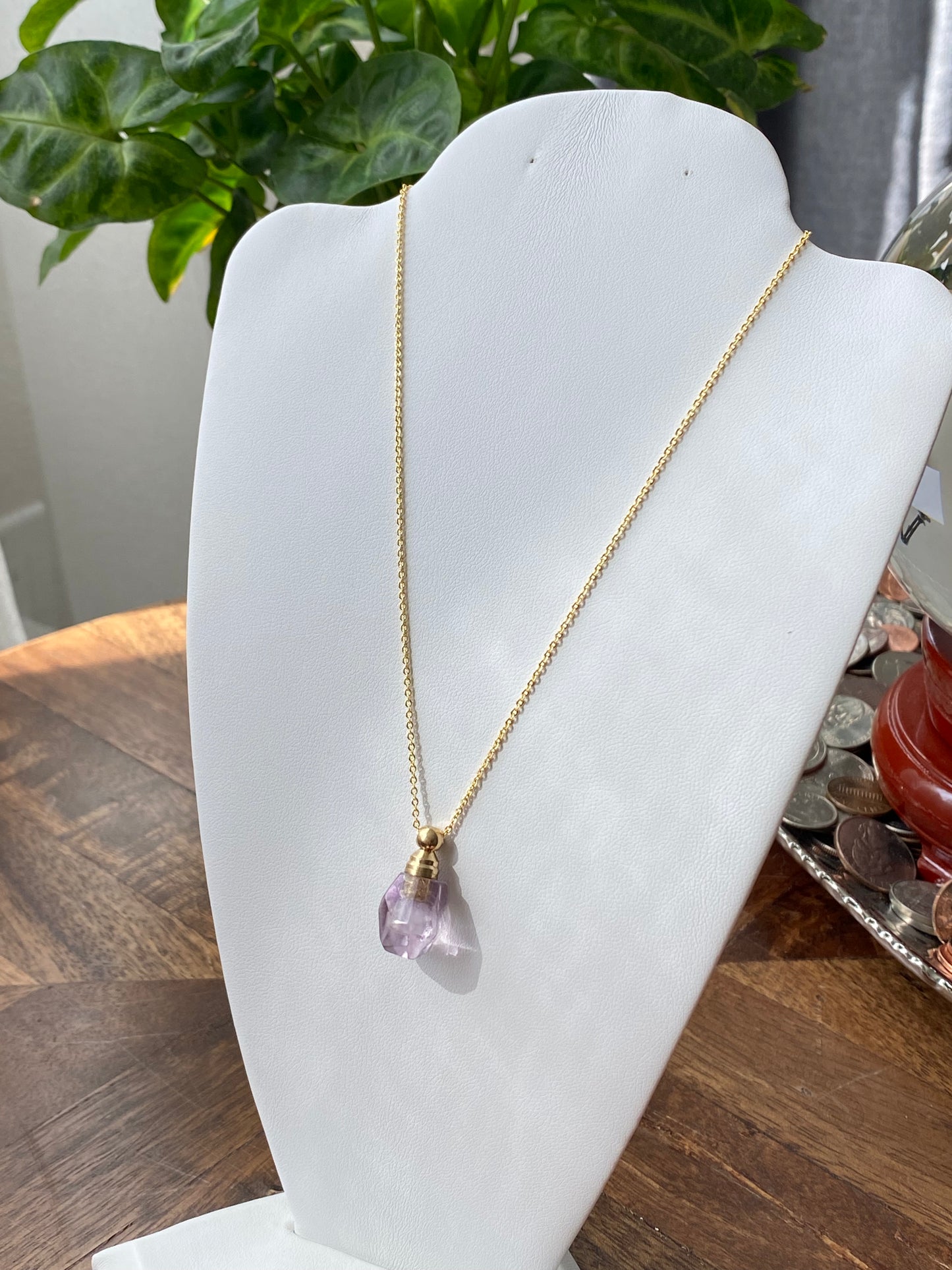 Genuine gemstone Natural Ametrine Amethyst perfume small bottle necklace pendant Healing Crystal Handmade Jewelry, Anxiety Relief