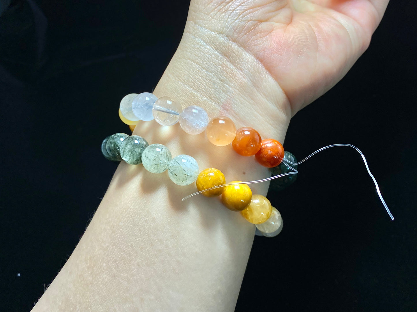Natural Rainbow Rutilated Quartz gemstone Fortune and Lucky Healing bead bracelet