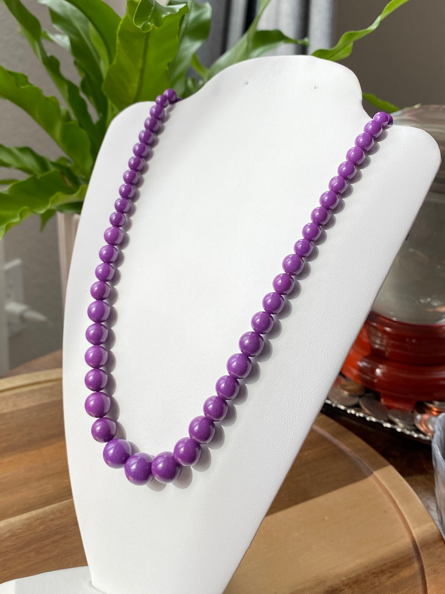 Rare High Grade Natural Royal Purple Phosphosiderite Purple Mica Polished Smoothie Round Bead Necklace